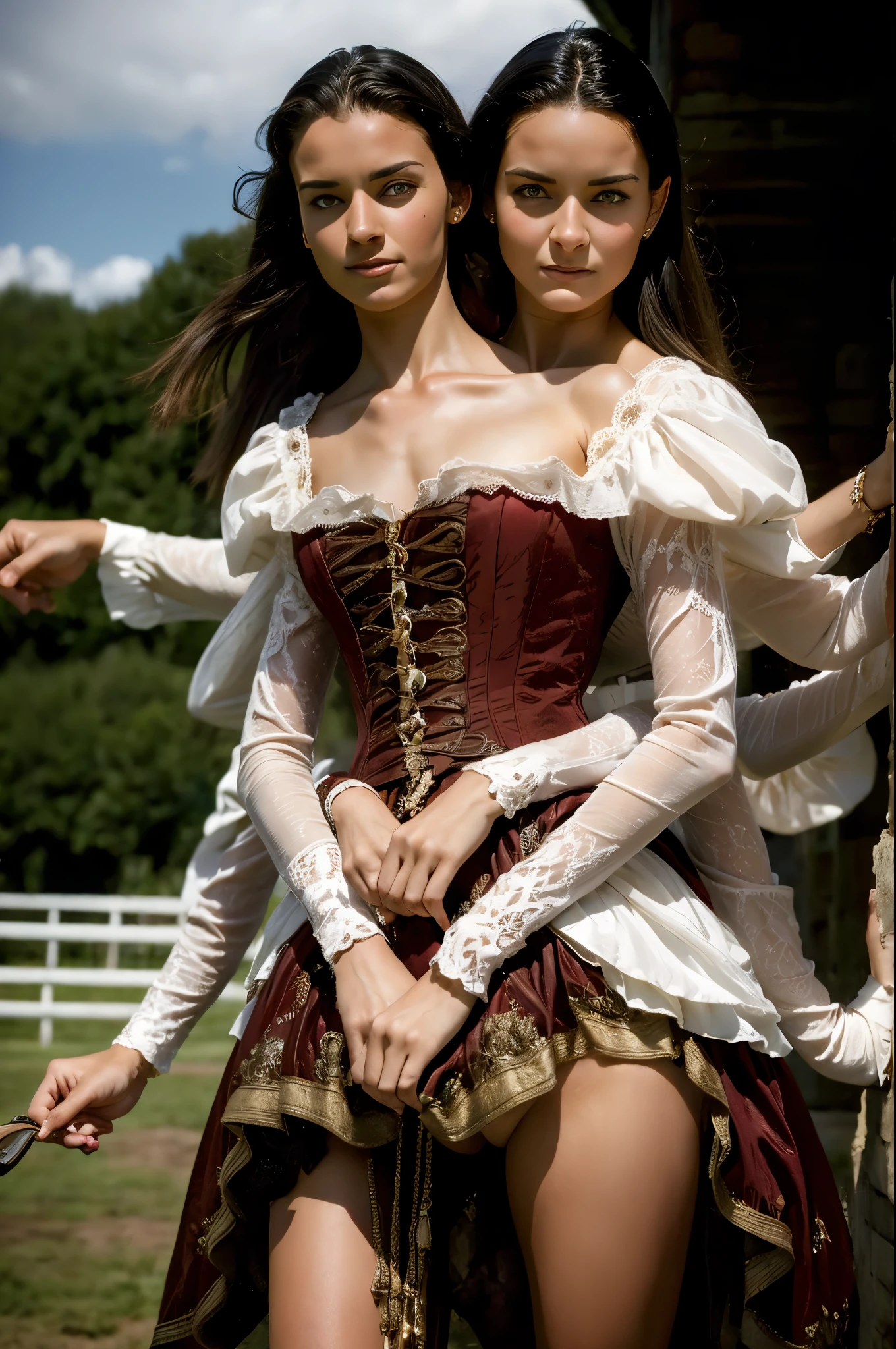 2heads, two headed girl, , pretty, equestrian, horseback riding, British, wealthy, four arms,