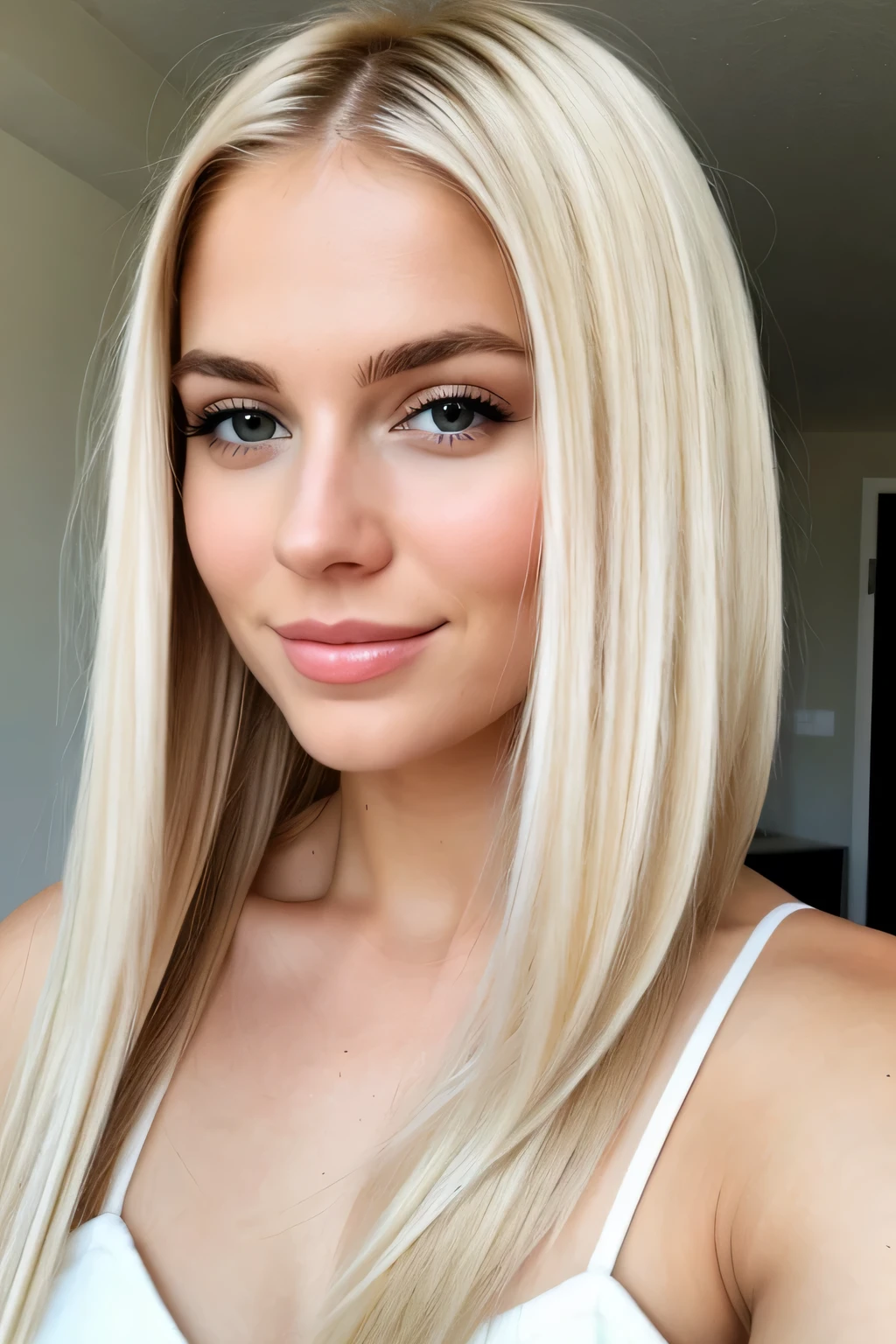 crie uma linda mulher branca, com cabelos loiros lisos.
