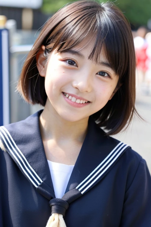 High quality 4K、Japan idol faces、10th generation、middle hair、black hair、medium meat、sailor suit、School、smile