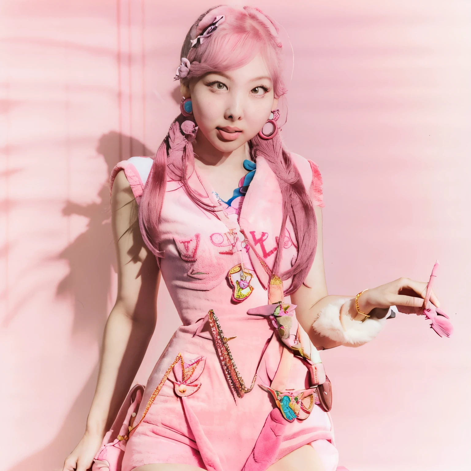 Chica araffe con vestido rosa sosteniendo un bolso rosa y un bolso rosa, nayeon de twice, retrato de nayeon twice, im nayeon de twice, portrait of nayeon de twice, bella delfina, inspirado por Kim Jeong-hui, Jinyoung Shin