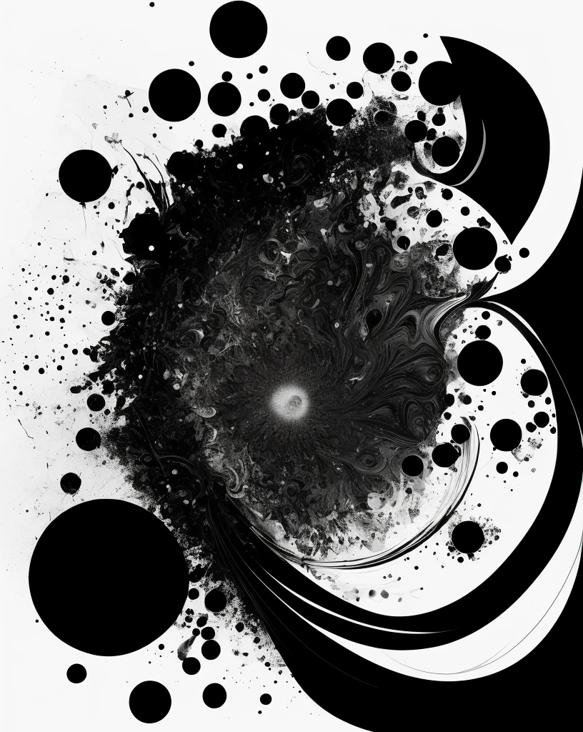 high resolution,(best quality:1.2),lifelike,ink splatter,Abstractionism,black and white,Detailed brush strokes,Chaos mode,smooth lines,organic shapes,Compared,texture,liquidity,depth,imagination,Unleash creativity,Form of expression,visual impact,modern aesthetic,timeless design,eye-catching composition,Elegant and simple,subtle difference,monochrome,unique vision,Contemporary interpretation,Bold expression,visual poetry,unpredictable beauty,Dynamic energy,Art,spontaneous creation,mysterious atmosphere,Inner emotions,provocative resonance,metaphysical dimension,infinite possibilities