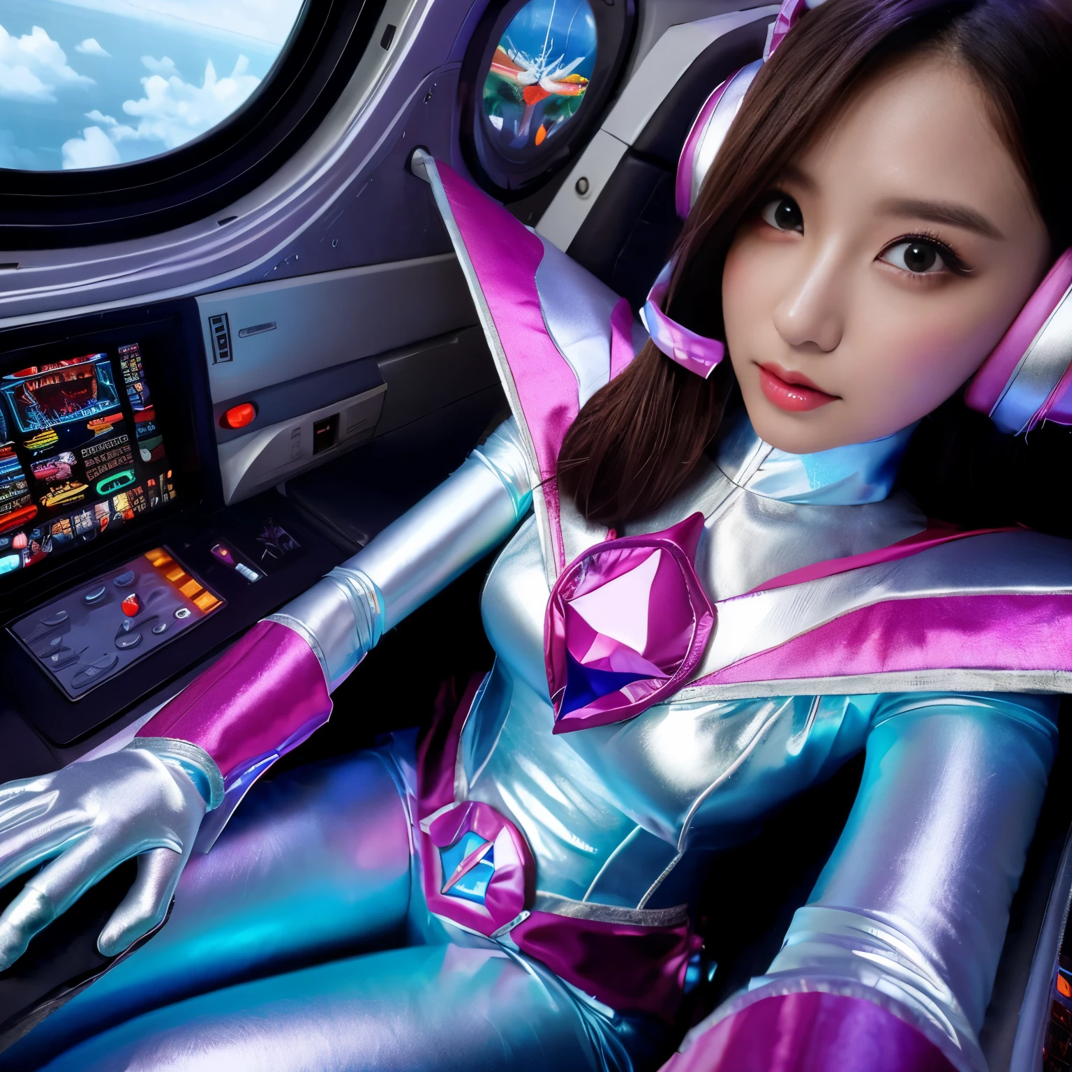 best image quality、Super high resolution、(realism:1.4)、Korean beauty star、The most beautiful KPOP star、face、Horny Korean makeup、erotic expression、A body that makes you want to touch it、Erotic photos、Realistic satin fabric texture、Costume made of stretch satin fabric that is smooth to the touch、The drape of the curved part of the satin fabric、Strong luster of costume、costume quality、8K photo quality、Costume made of high-quality satin fabric with high density、Super-class battle leather cloak with a smooth texture、Super Sentai Women&#39;s Heroine Suit、Super-class battleship shiny costumes、Texture of costumes that satin fetishists respond to、Thin, glossy stretch satin fabric、