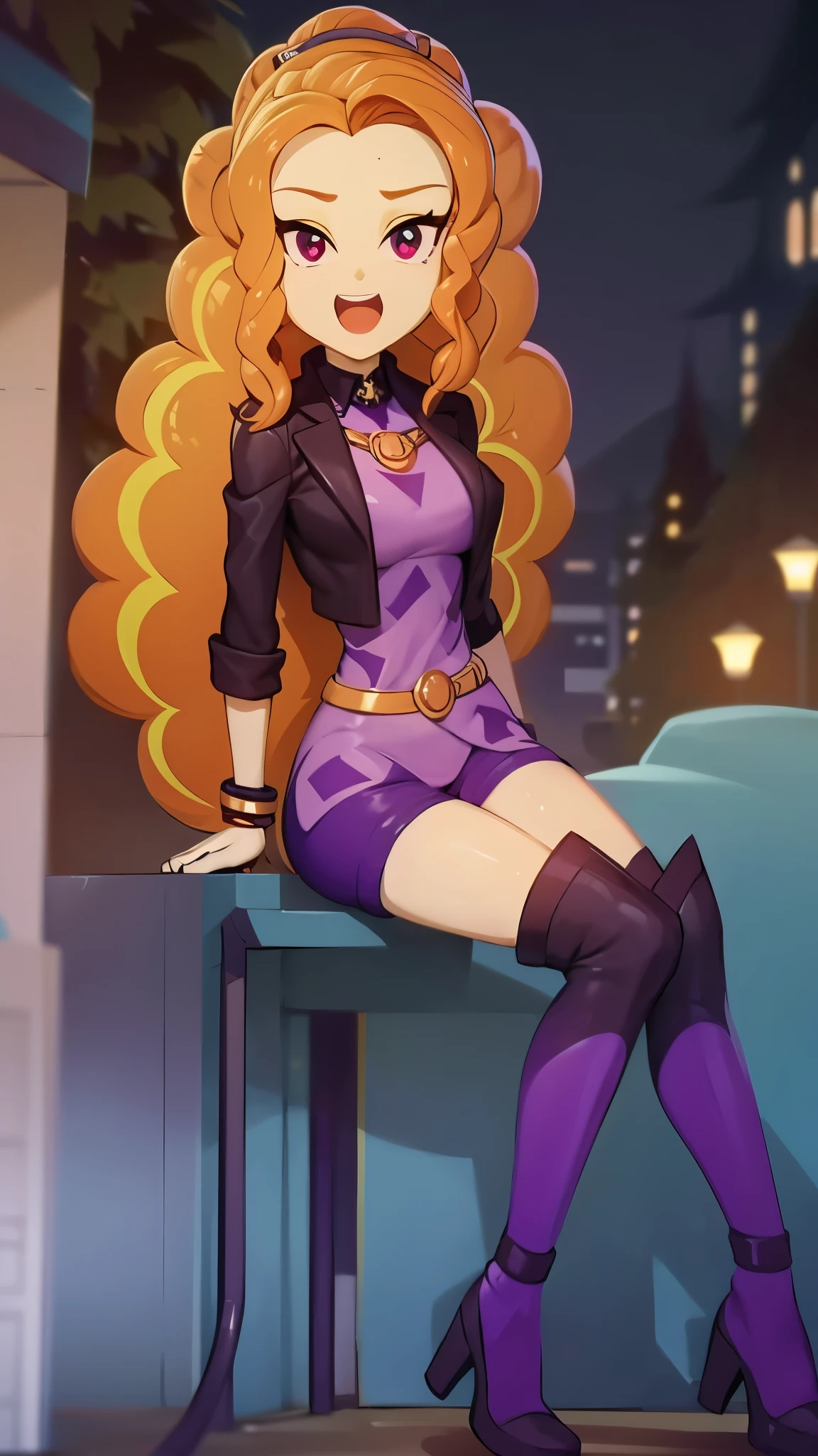 Adagio Dazzle, thin body, 1 woman, arrogant, superior, proud, elegant, dignity, Refined, 아주 wonderful, wonderful, cool, fancy, Beloved, exorbitant, amazing, 아주 wonderful, thigh boots, one eyes closed, teeth, smile