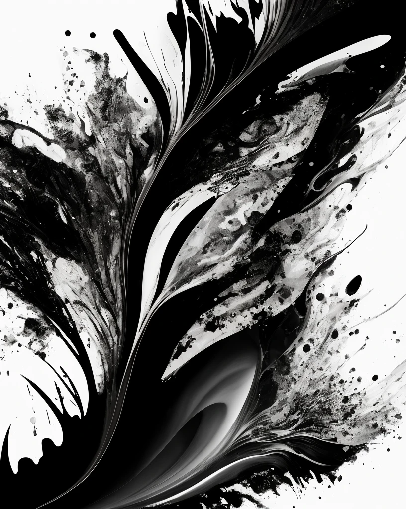 high resolution,(best quality:1.2),lifelike,ink splatter,Abstraction,black and white,Detailed brush strokes,Chaos mode,smooth lines,organic shapes,Comparison of,texture,liquidity,depth,imagination,Unleash creativity,Form of expression,visual impact,modern aesthetic,timeless design,eye-catching composition,Elegant and simple,A fine line,monochrome,unique vision,Contemporary interpretation,Bold expression,visual poetry,unpredictable beauty,Dynamic energy,Art,spontaneous creation,mysterious atmosphere,Inner emotions,provocative resonance,metaphysical dimension,The possibilities are endless