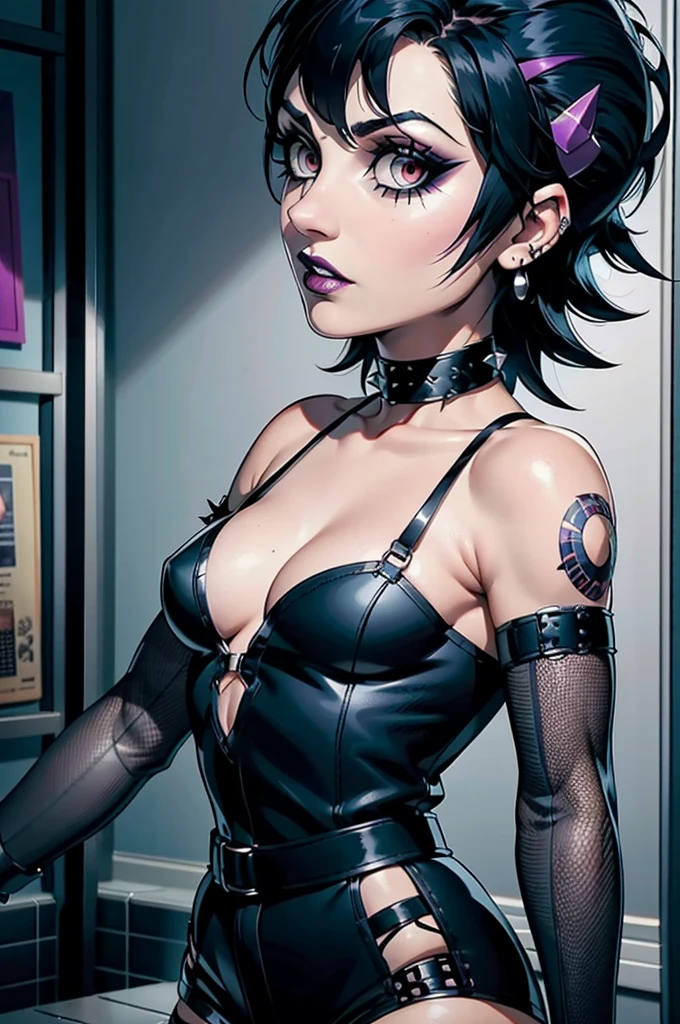 Punk trad goth subculture gothic Girl trad goth makeup punk post punk short hair with bang spikes choker fishnet stockings punk trad goth gothic subculture post-punk goth long black hair with bang Siouxsie Sioux