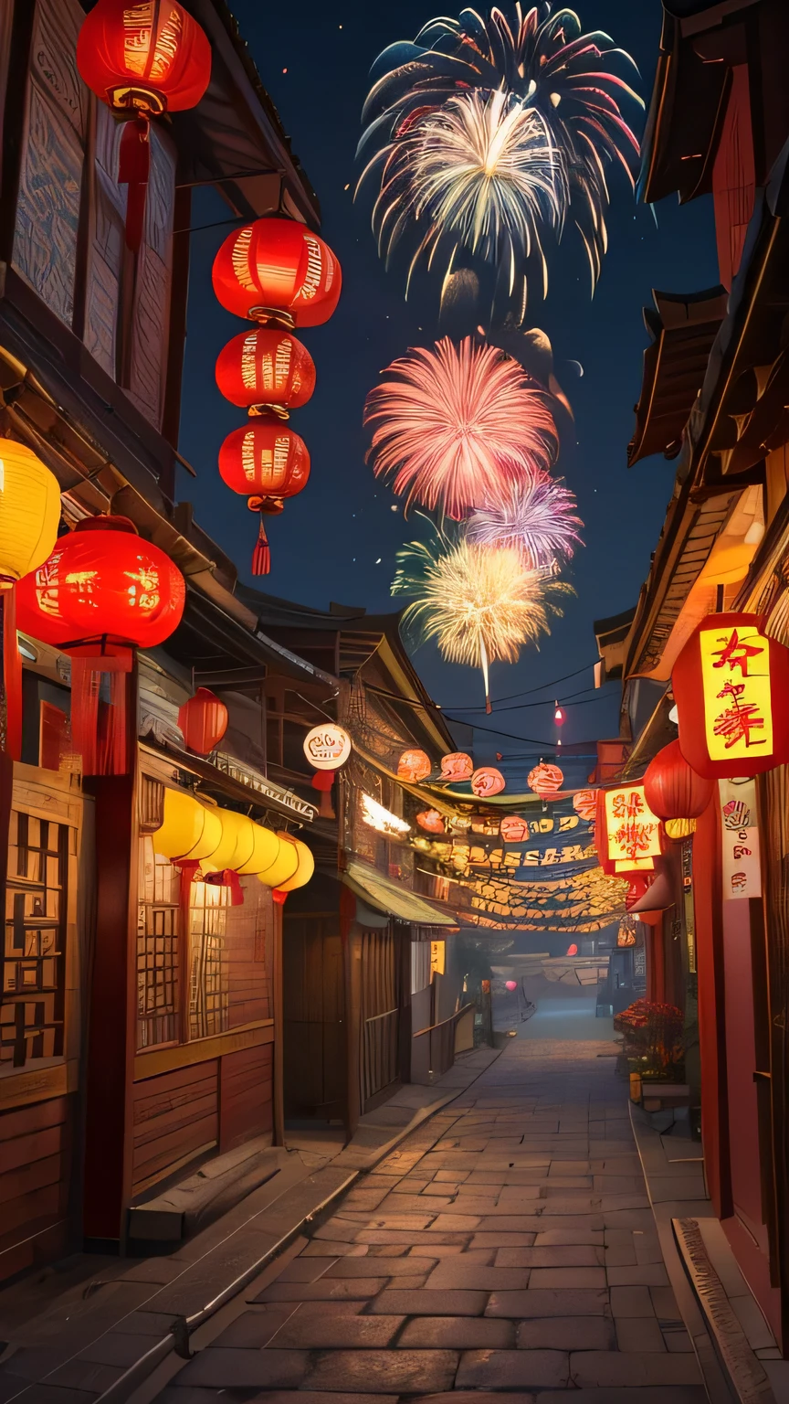 Every house in the city is brightly lit,中国new year,Spring Festival,new year,atmosphere,fireworks,reunion,festive