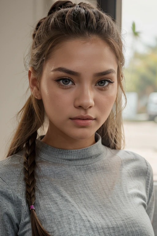 hyper realistic photo thailand woman with ojos verde claro and long wavy hair posing for a picture, ojos de gato, ojos de gato, ojos de gato photo of a beautiful woman,slightly discolored hair roots, slightly discolored hair roots, pecas, sin maquillaje, pecas, sin maquillaje, foto realista de una hermosa modelo de tailandia,Miss Universo, Ojos grandes, hermosos labios, ojos verde claro, hermosa chica rubia, cabello rubio y ojos grandes, very hermosa mujer joven, rasgos rubios y atractivos, joven hermosa mujer, hermosa mujer joven, blonde hermosa mujer joven, cara hermosa y piel perfecta, una chica con cabello rubio, Cara extremadamente hermosa, piernas, Toma de cuerpo completo, vistiendo ropa acogedora, vistiendo cómodos grey sweatpants, sudadera gris, grey sweatpants, wearing anteojos, wearing anteojos, Hair in a bun, topknot, Slicked-back straight hair, topknot, Hair tied into a bun, usando ropa relajada, ropa fria, hair slicked back in a bun, bollo resbaladizo, bollo apretado, wearing sexy anteojos, anteojos, cabello oscuro