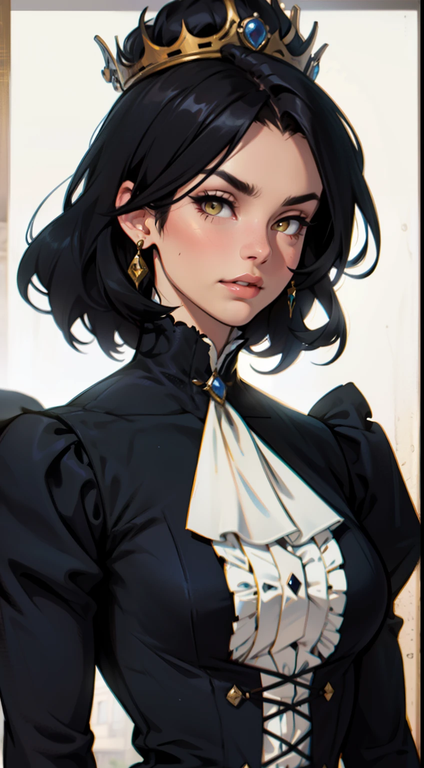 victorian dress black hair yellow eyes crown