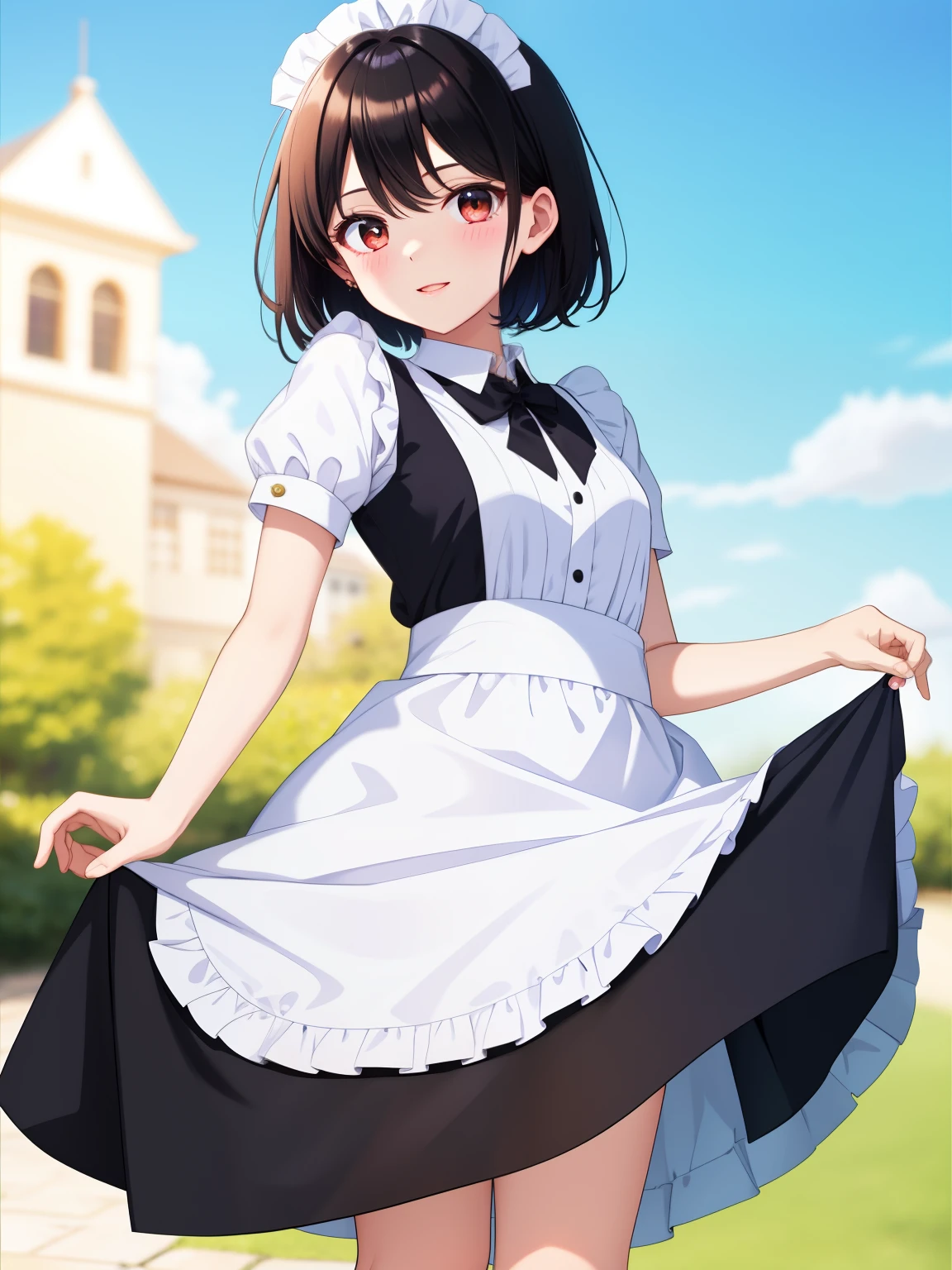 black hair　Maid clothes　short hair　clear　ephemeral　beautiful girl　kawaii