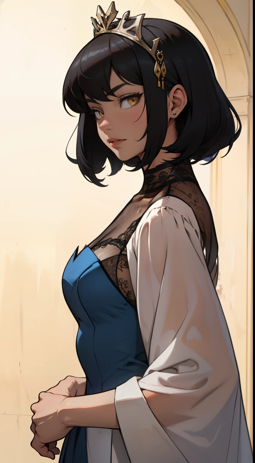 victorian dress black hair yellow eyes tiara