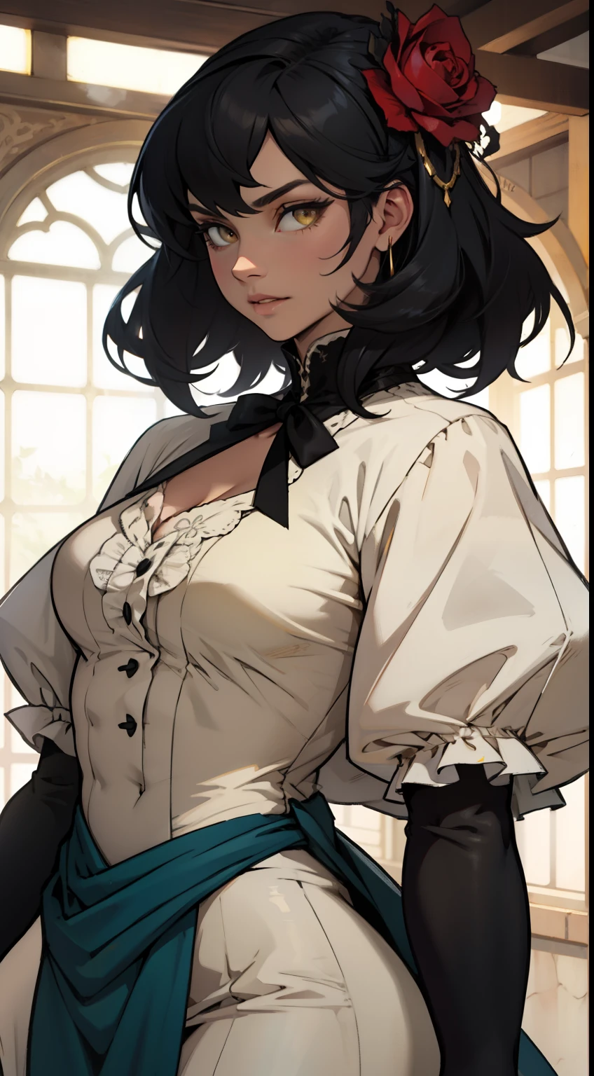 victorian dress black hair yellow eyes