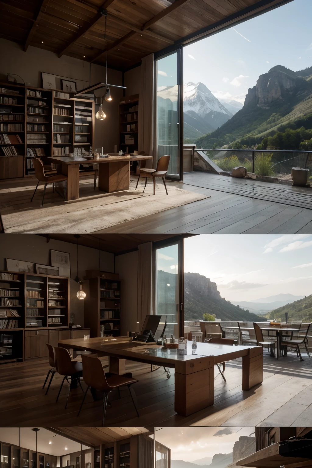 A research labratory filled with books, e-readers, magazines and advanced toys.  Inside are futuristic furniture.  This open feel concept is in a secluded mountain location.  The walls and tables are made of glass crystals.  4k, hd, cyberrealism, dystopian.