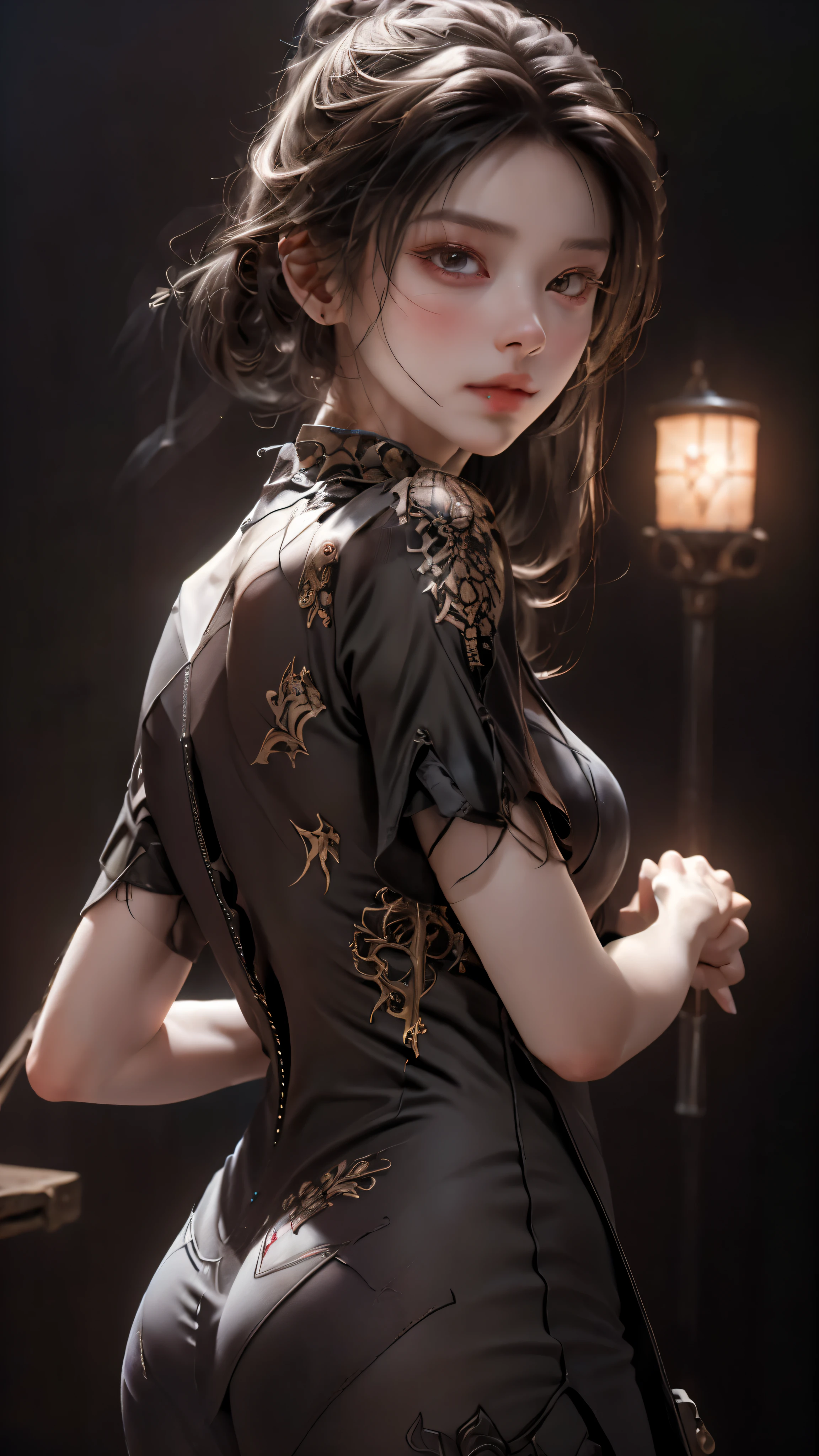 ((highest quality)), ((masterpiece)), (be familiar with:1.4), 。.。.。.3D, beautiful cyberpunk woman image,nffsw(high dynamic range),ray tracing,NVIDIA RTX,super resolution,unreal 5,scattered below the surface,PBR texturing,Post-processing,anisotropic filtering,written boundary depth,maximum clarity and sharpness,multilayer texture,Albedo and specular maps,surface shading,Accurate simulation of light-matter interactions,perfect proportions,octane rendering,two-tone lighting,wide aperture,Low ISO、White balance、Rule of thirds、8,000 students、((Holding a sword in your hand))(((look back)))