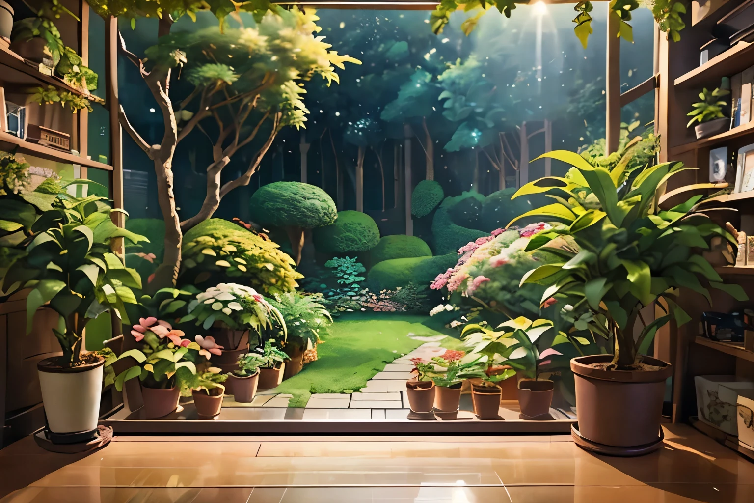 (pixer style、anime style)、(((multi-hobby room、A beautifully displayed collection、Foliage plant:1.3、A lot of１５cm beautiful girl figure:1.3)))、one girl、Miniature Figure Models, Right-to-left light source, Rambrandt Lighting, Right-to-left light source, (isometric drawing), (top down), realistic scale, Post-processing, ((Orthogonal perspective)), Super detailed, realistic, 超realistic, realistic rendering, slightly dim lighting、perfect blurred background、professional photographer