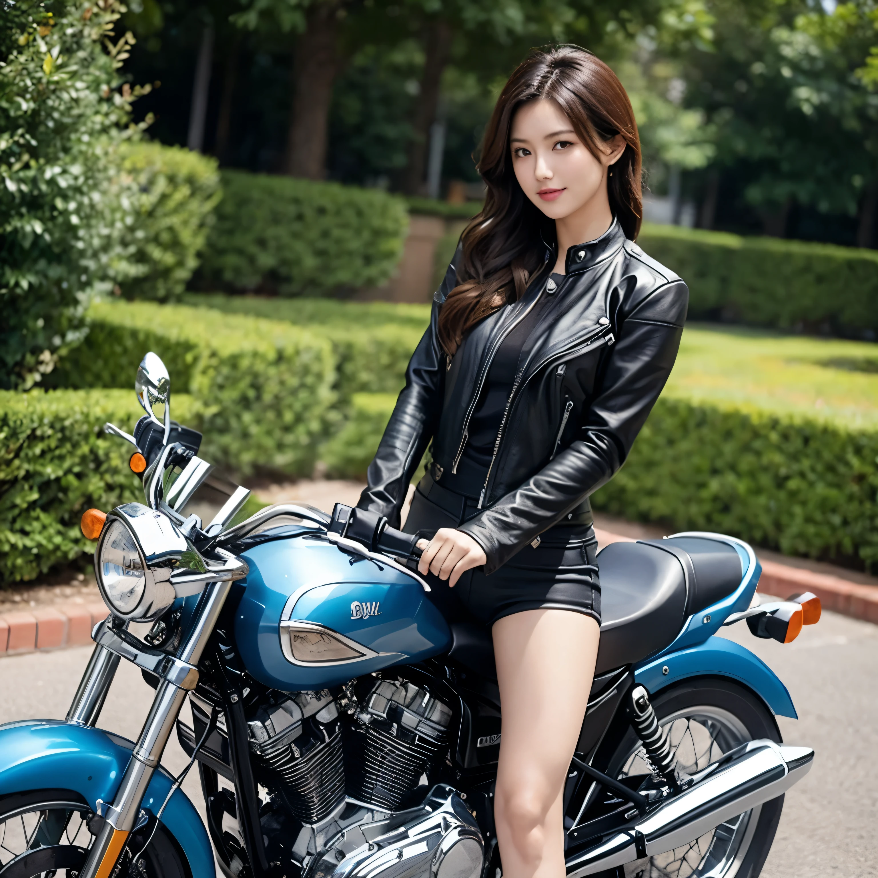 Woman straddling a motorcycle、beautiful、