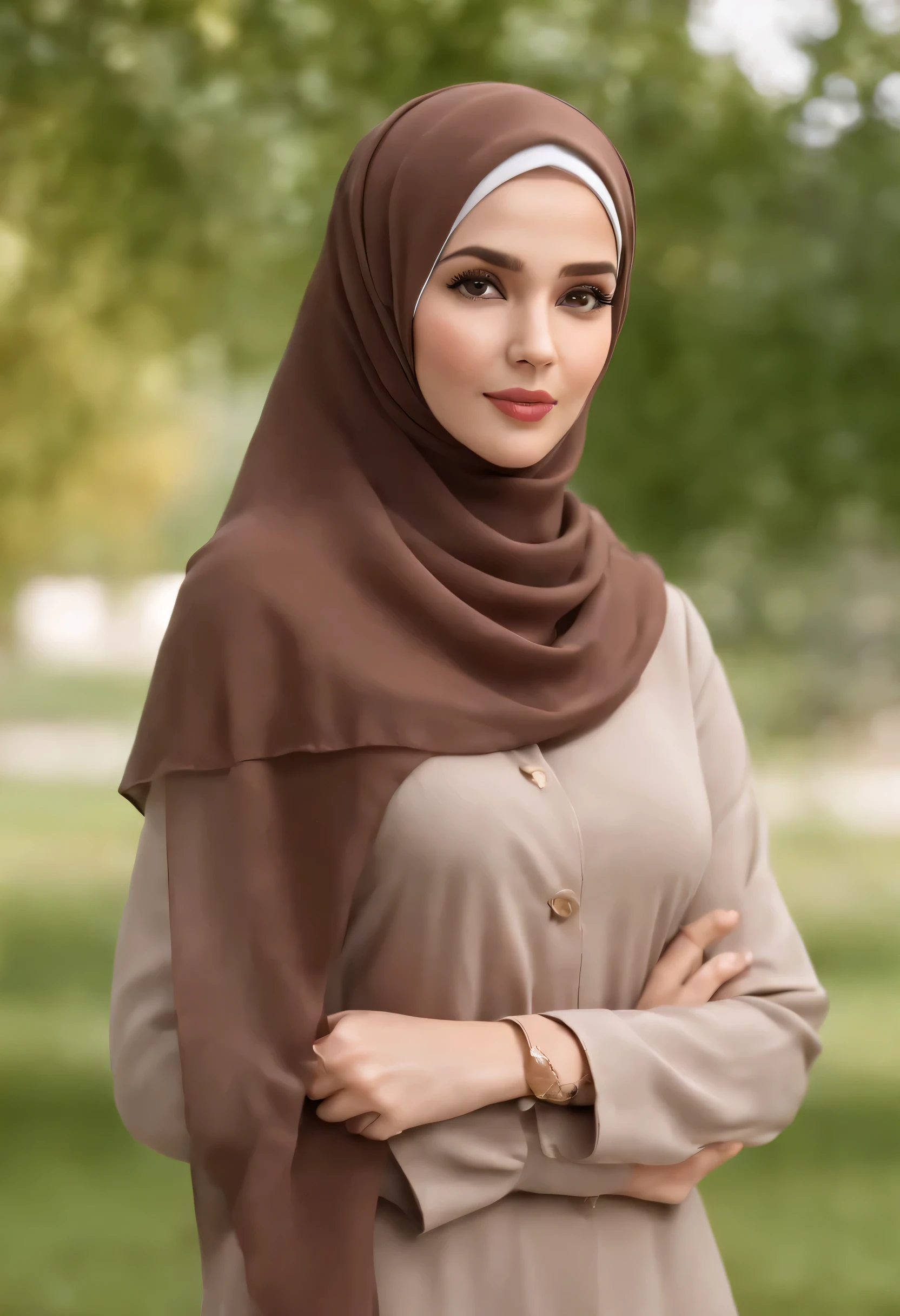 cartoon style businesswoman  full body, brown hair , wearing hijab, character sheet