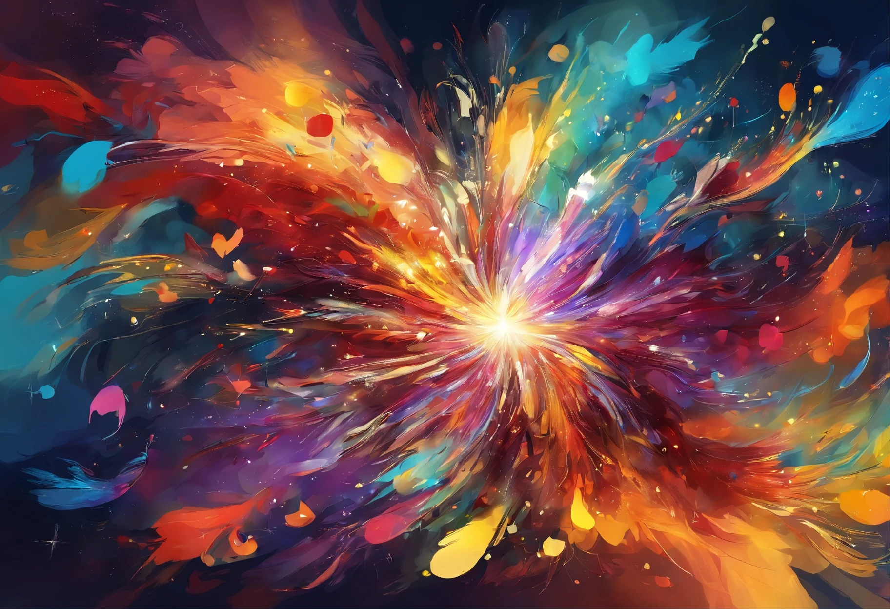 Brilliant flying fireworks,A visual feast blooming on a dark background。The mysterious sky represented by oil painting art,wild and,The soul is struck in it。The picture is full of passion and struggle,High details reveal the creative exploration of abstract souls。Immerse yourself in it,Experience a wonderful and dark world。