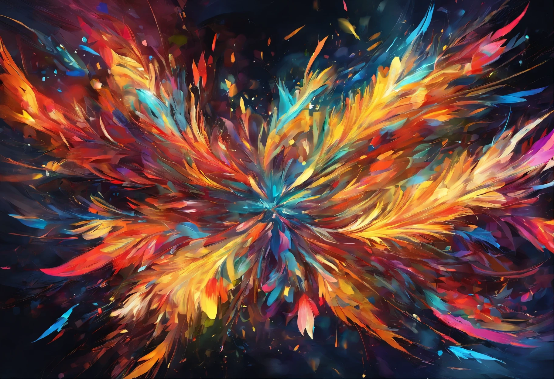 Brilliant flying fireworks,A visual feast blooming on a dark background。The mysterious sky represented by oil painting art,wild and,The soul is struck in it。The picture is full of passion and struggle,High details reveal the creative exploration of abstract souls。Immerse yourself in it,Experience a wonderful and dark world。