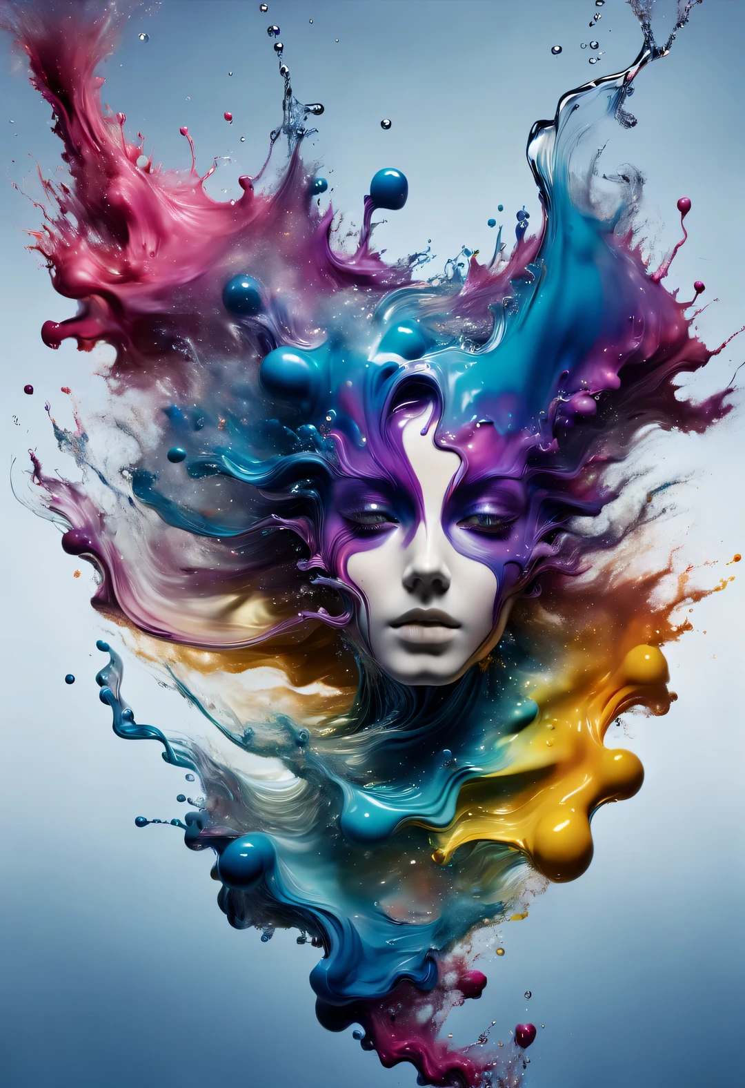 Pour colored ink containing metallic elements into water and photograph
