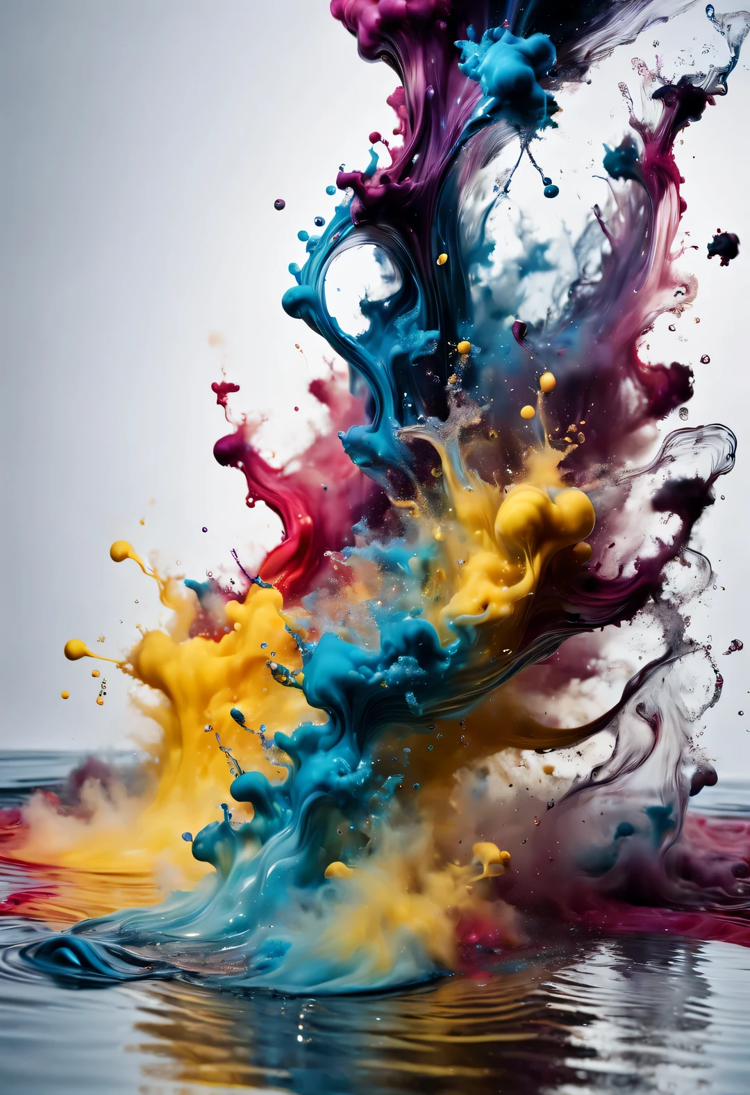 Pour colored ink containing metallic elements into water and photograph