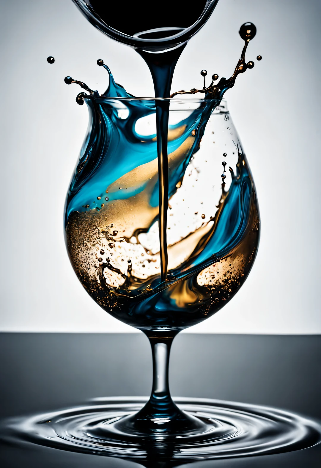 Pour ink containing metallic elements into water and photograph