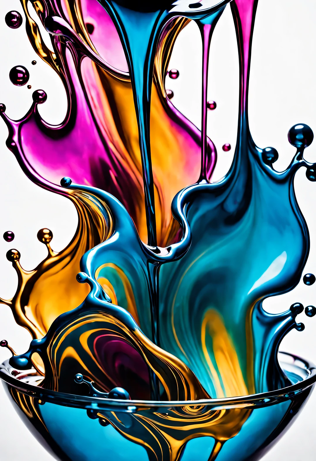 Pour ink containing metallic elements into water and photograph