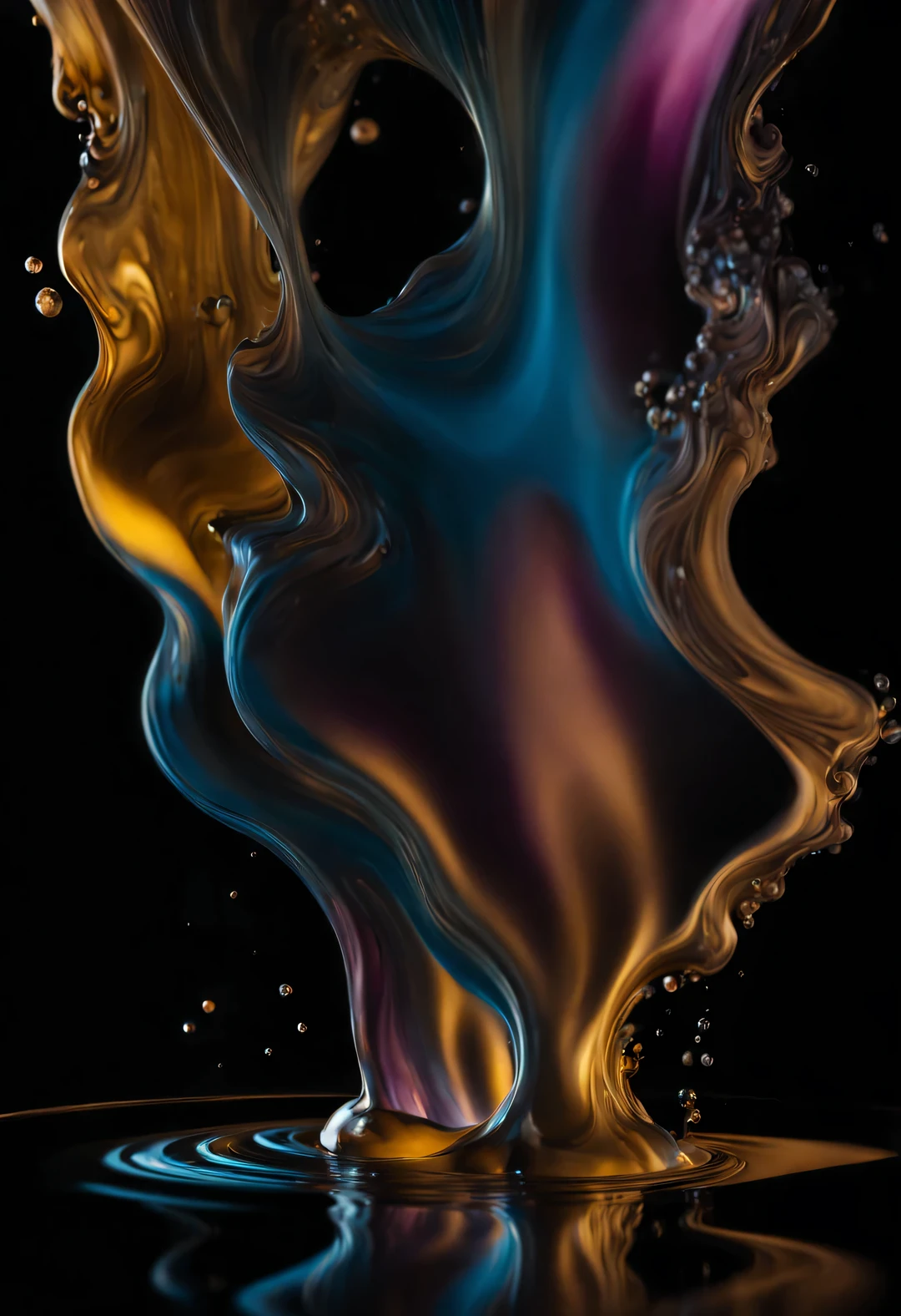 Pour ink containing metallic elements into water and photograph
