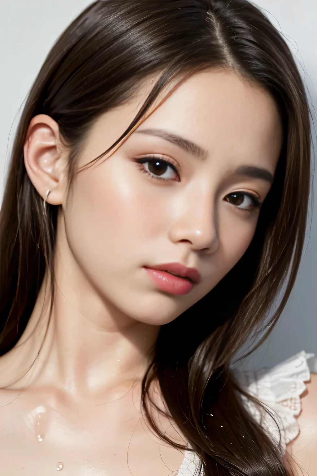 (((best super touching、super highest quality、32K、非常に詳細な CG Unity 32K wall紙、ticker、Raw photo 1.3、very noisy々new image、very noisy々new imageの品質、Photoreal 1.4、Highest quality 1.3、Super detailed 1.2, small details, High resolution, wall , perfect dynamic composition, masterpiece, surreal, 32K, real human being、)))、alone、bust shot、sleep on your back、arm behind head、bed、messy hair、My cheeks turned red: 2、dreamy wet eyes、Watery eye、A captivating look at your favorite V-neck tank top, I love you so much that I tremble, I want to kiss you.、
