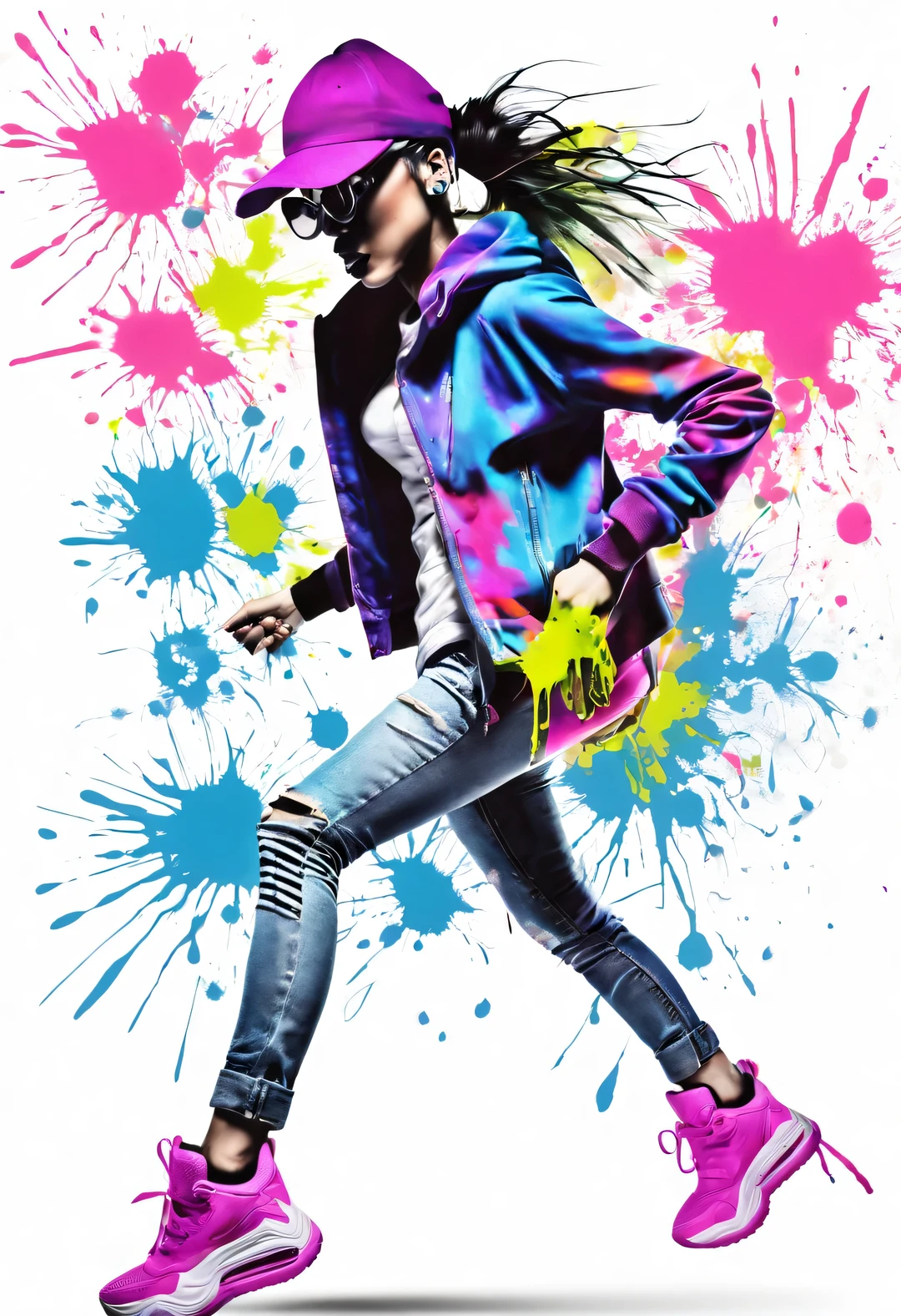 Ink splash hip hop crazy woman