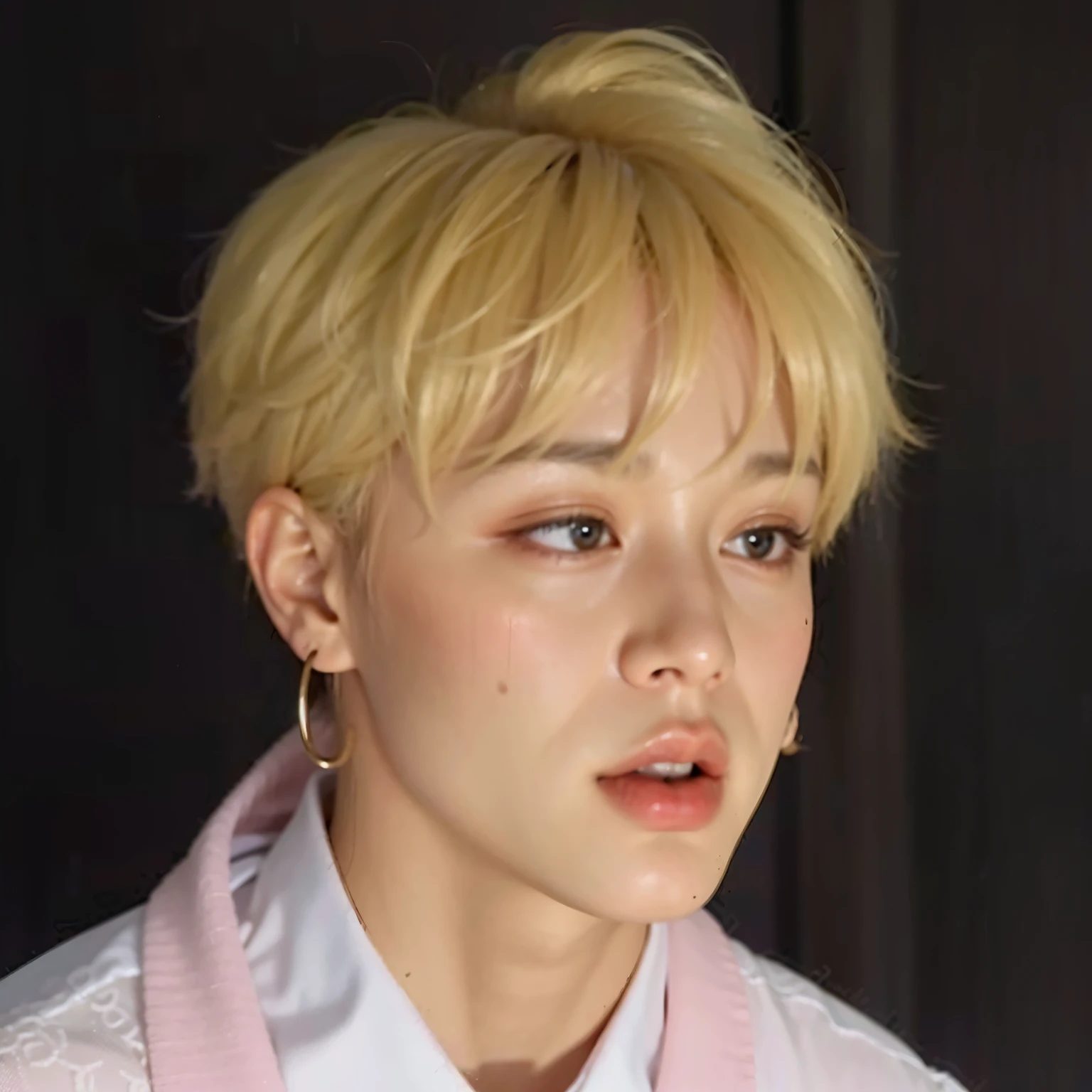 um close up de uma pessoa com gravata e camisa, accurate Jimin face, Jimin\the right eyelid is swollen, Jimin\the full lips, Jimin\o nariz grego, Jimin, park Jimin, Yoongi de cabelo preto, com o mesmo penteado, adorable and pale korean face, he has an elongated head shape, Yanjun Chengt, com cabelo curto