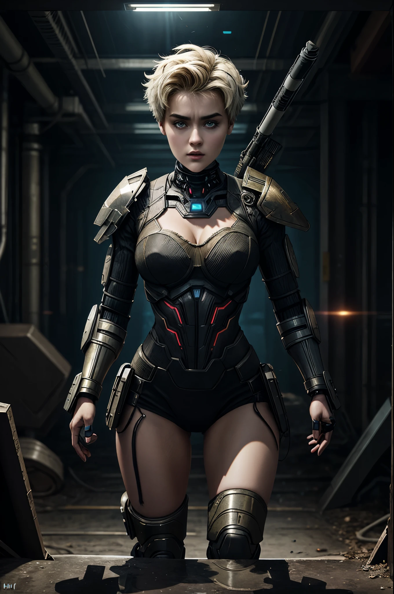 Cybernetics, action movie protagonist, Stefania Ferrario as a female warrior, virus, cyberspace, repeating patterns, unreal, sound waves, free melody, digital world, reflection, masterpiece, 32k UHD resolution, high quality, professional photography, depth of filed, sci-fi, cinematic angle, cinematic lights, dynamic warrior pose --ar 3:4 --v 5. 2