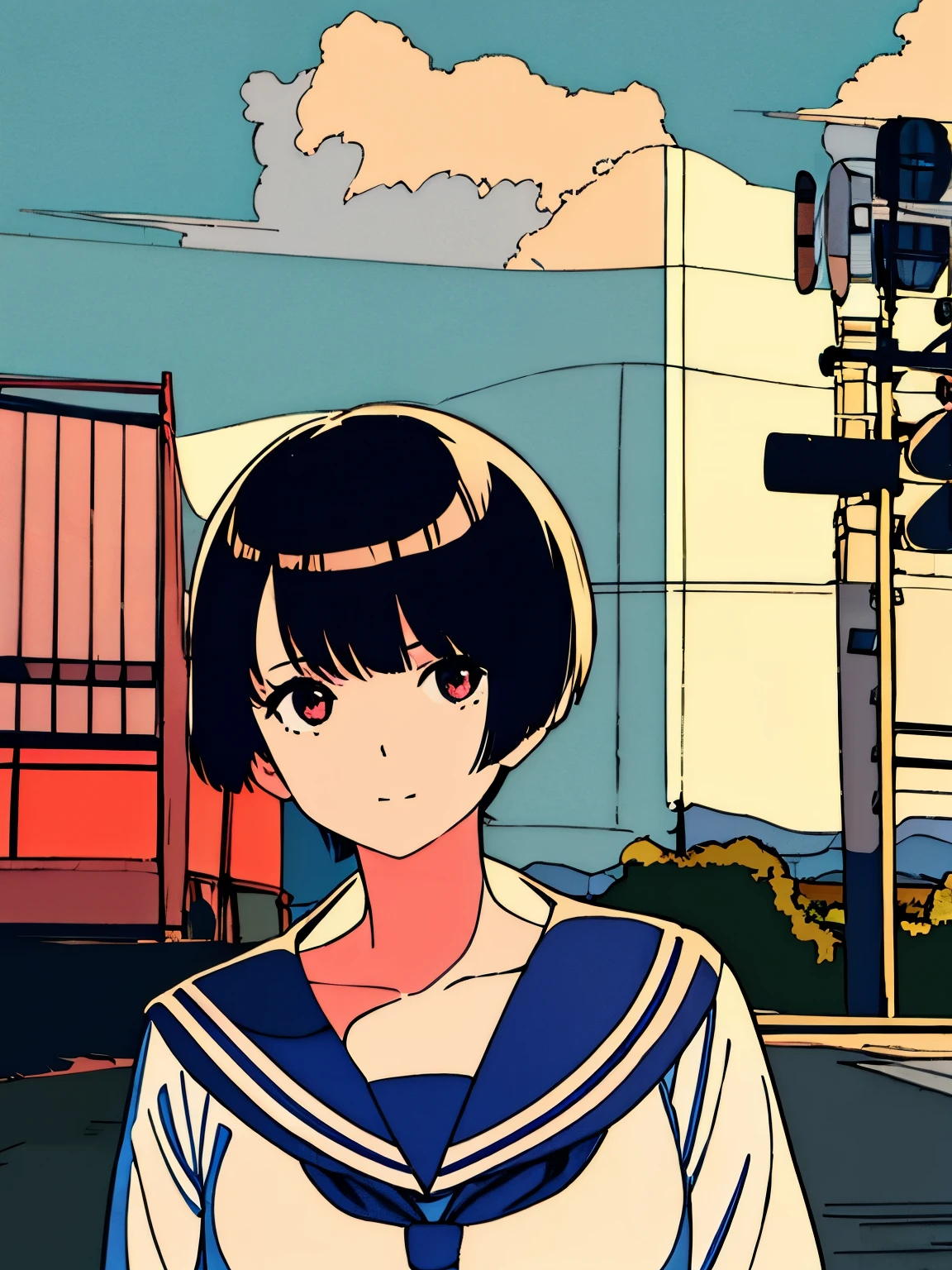 Anime girl in sailor outfit standing in front of a train - SeaArt AI