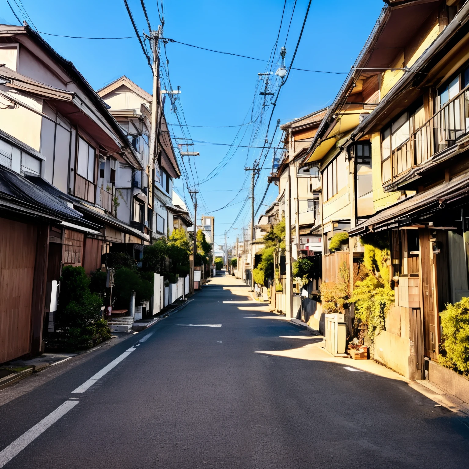 arafed street with houses and telephone lines in a residential street, residential street, japanese neighborhood, Japan Street, Tokyo - esque town, single street, tokyo street, quiet street, Houses and roads, beautiful iwakura, japanese town, in such a way, Suburbia Street, Photographed with Sigma 2 0mm f1. 4, narrow and winding cozy streets