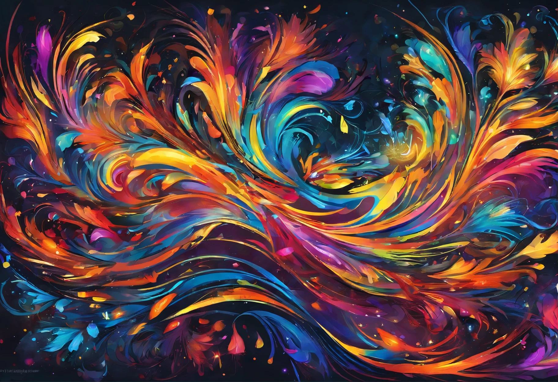 Brilliant flying fireworks,A visual feast blooming on a dark background。The mysterious sky represented by oil painting art,wild and,The soul is struck in it。The picture is full of passion and struggle,High details reveal the creative exploration of abstract souls。Immerse yourself in it,Experience a wonderful and dark world。