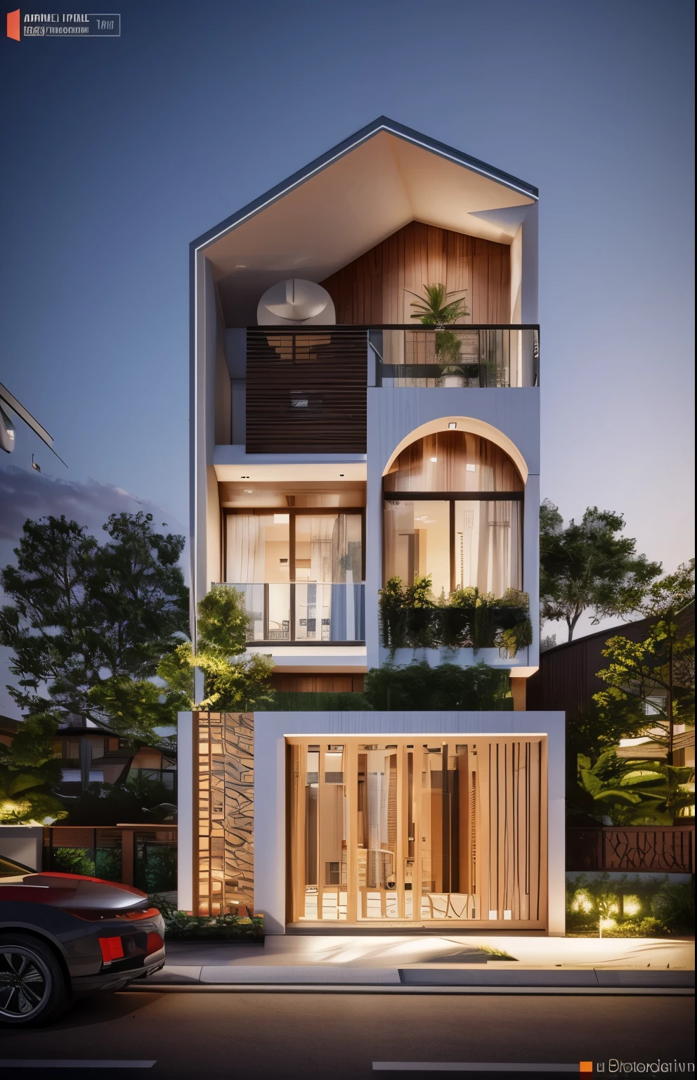 in style of ultra realistic, architectural visualization, architectural rendering, overall architectural design, ultra modern, quality rendering, urban house,