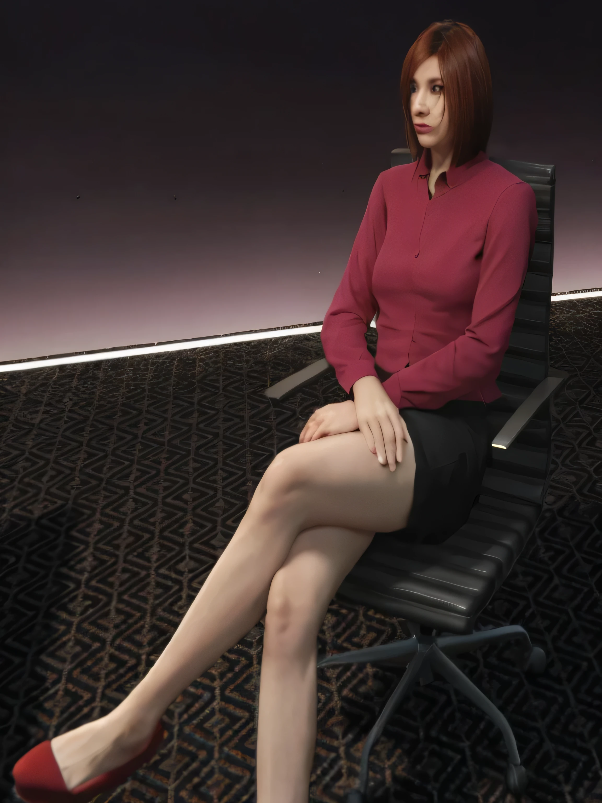 there is a woman Sentado em uma cadeira in a room, pose sentada, sentado em uma mesa, woman is sitting, office clothes, Sentado em uma cadeira, sentado na cadeira, pose elegante, pose casual, foto de giganta altamente detalhada, sentado de joelhos dobrados, sentado em uma cadeira, sitting dynamic pose, sentado em uma cadeira, woman in office dress