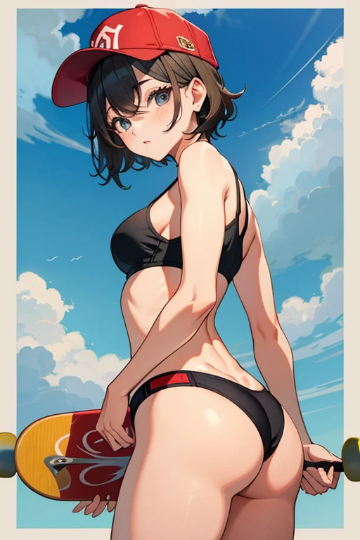 skateboard Beauty、Upper body、meaty、Glamour、hat、34 years old、buttocks emphasis、short hair