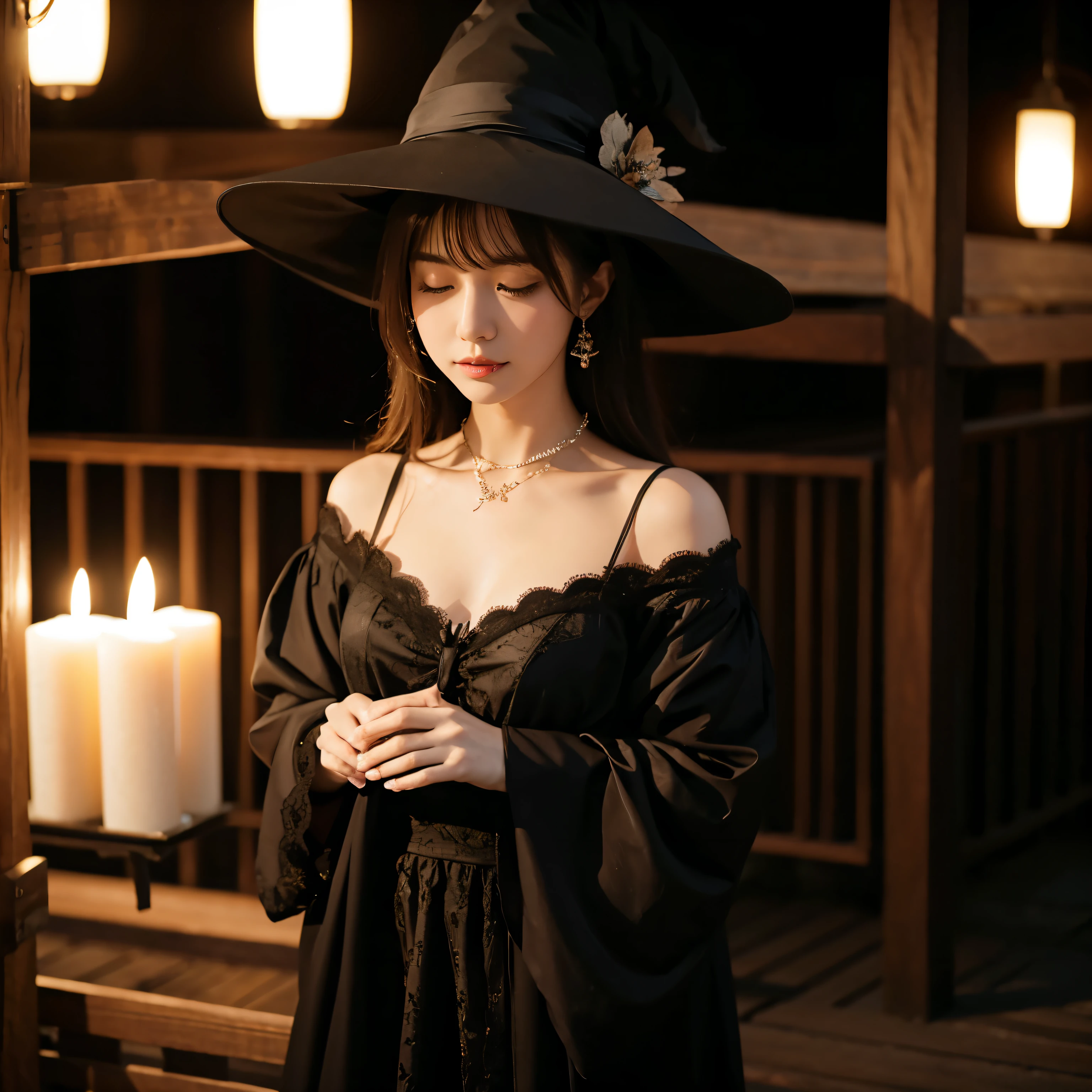 one young girl,(witch costume:1.4),(5 dainty fingers,delicate hands,pink nail polish),House with spooky Halloween decorations,Super detailed,realistic:1.2,sharp focus,bright colors,studio lighting,horror,portrait,mysterious atmosphere,Luminous pumpkin,Creepy Spider,witch hat,Scary masks,Haunted Furniture,Dark and eerie shadows,Moonlight shining through the window,ghostly ghost,witchのほうき,foggy atmosphere,witch'cauldron,Bats flying in the background,Walls covered with cobwebs,Magic Spellbook,orange and black color scheme,The eyes of a mysterious girl piercing through the darkness,mix 4, (big breasts:1.2),(Create a sexy posture:1.3)