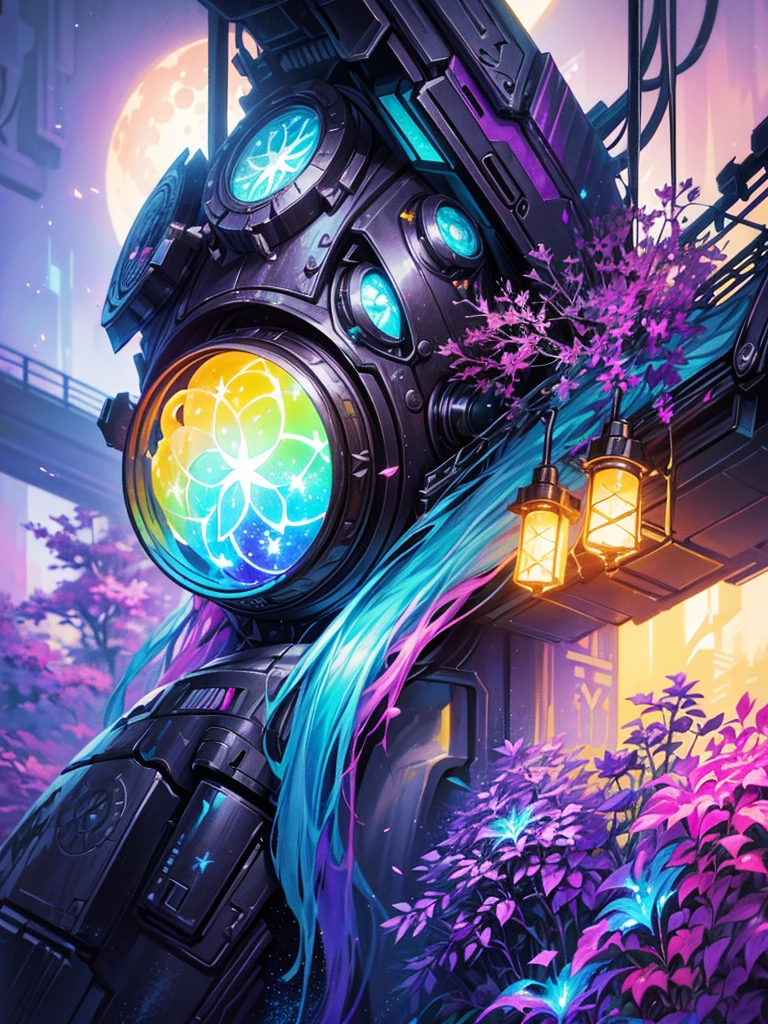 (splash art:1.2), Floral oil painting, Ink dripping (Cybertron Star, universe, Mechanical City, Fortnite style, Mechanical Forest, moon, futuristic), (Colorful ink splash style:1.5), (extremely colorful, best quality, detailed details, masterpiece, official art, Lighting effects, 8K, chiaroscuro)