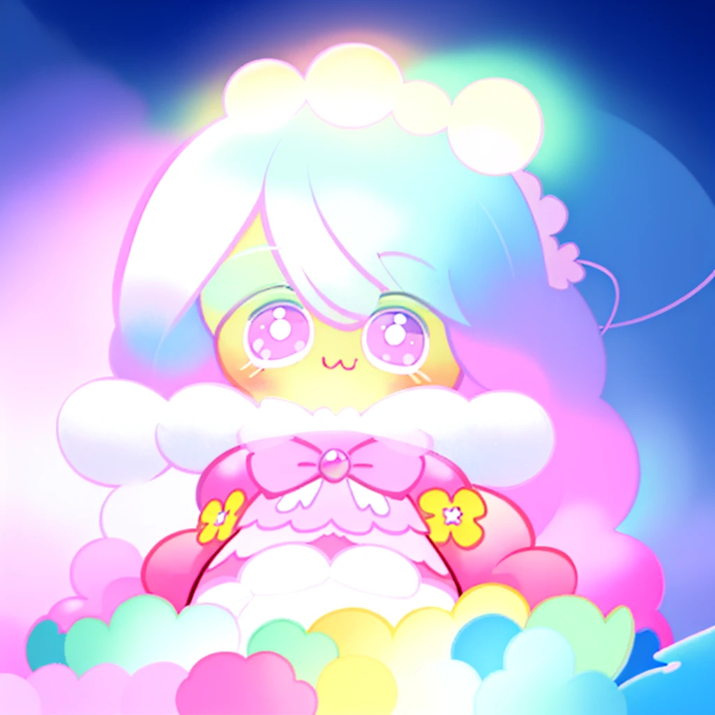 beautiful detailed big eyes, happy expression, pastel colors, soft lighting, cute atmosphere, vibrant background, playful pose, dreamy feel, delicate linework, magical theme