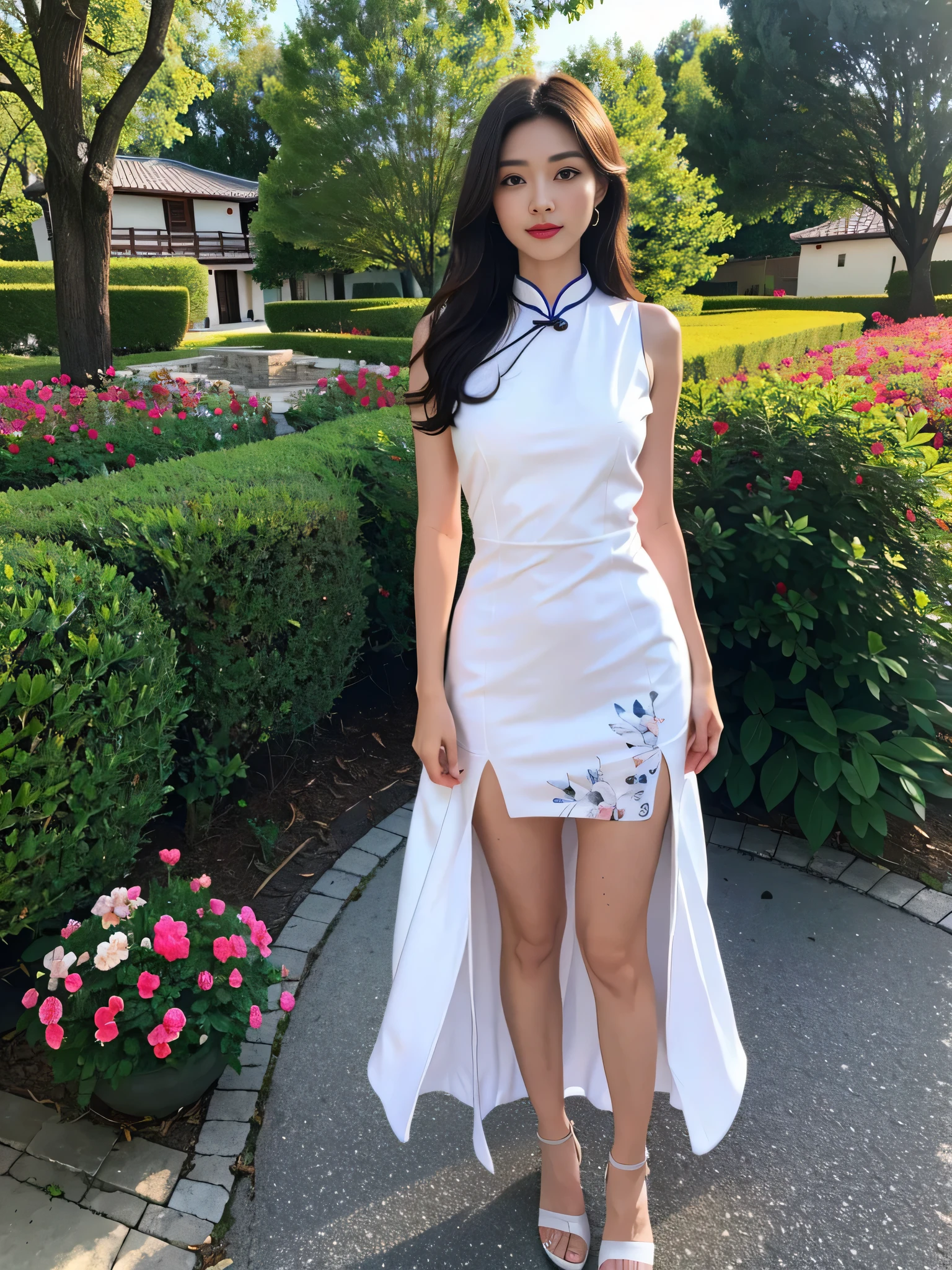 (realistic:1.4),8 thousand,(masterpiece), best quality, best quality, (detailed face:1.5),original,high resolution, 탁월한 masterpiece, Ultra-realistic 8 thousand, perfect illustration, ((perfect female figure)),mature woman, small waist, (thin:1.2),detailed skin,
1 girl, alone, chinese cheongsam long hair,  upper leg, a Chinese-style dress, White thighs, View viewer,  jewelry store,  medium chest,   flower pot, (standing:1.2), sleeveless,full body slang,