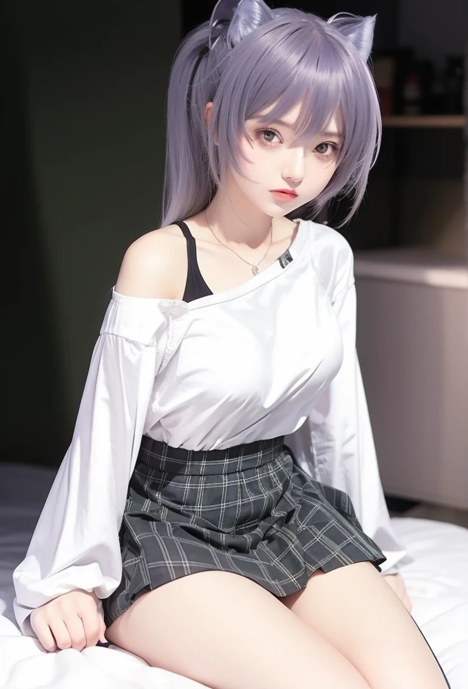 Garota anime sentada em uma cama com as pernas cruzadas, estilo de arte anime moe, gapmoe Yandere, garota anime sedutora, Yandere. alto, visual de anime de uma linda garota, garota de anime atraente, uma garota de anime, Yandere, estilo de arte de anime de alta qualidade, jovem anime, gapmoe Yandere grimdark, kantai collection style