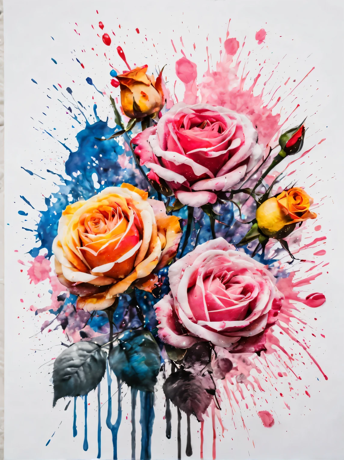 splashes of ink, Splashes of colored ink on paper form an image of a bouquet of beautiful roses., splashes of ink art pic
