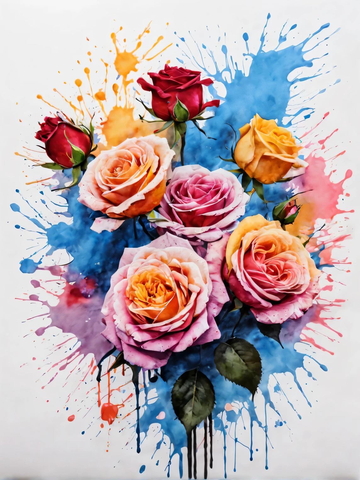 splashes of ink, Splashes of colored ink on paper form an image of a bouquet of beautiful roses., splashes of ink art pic