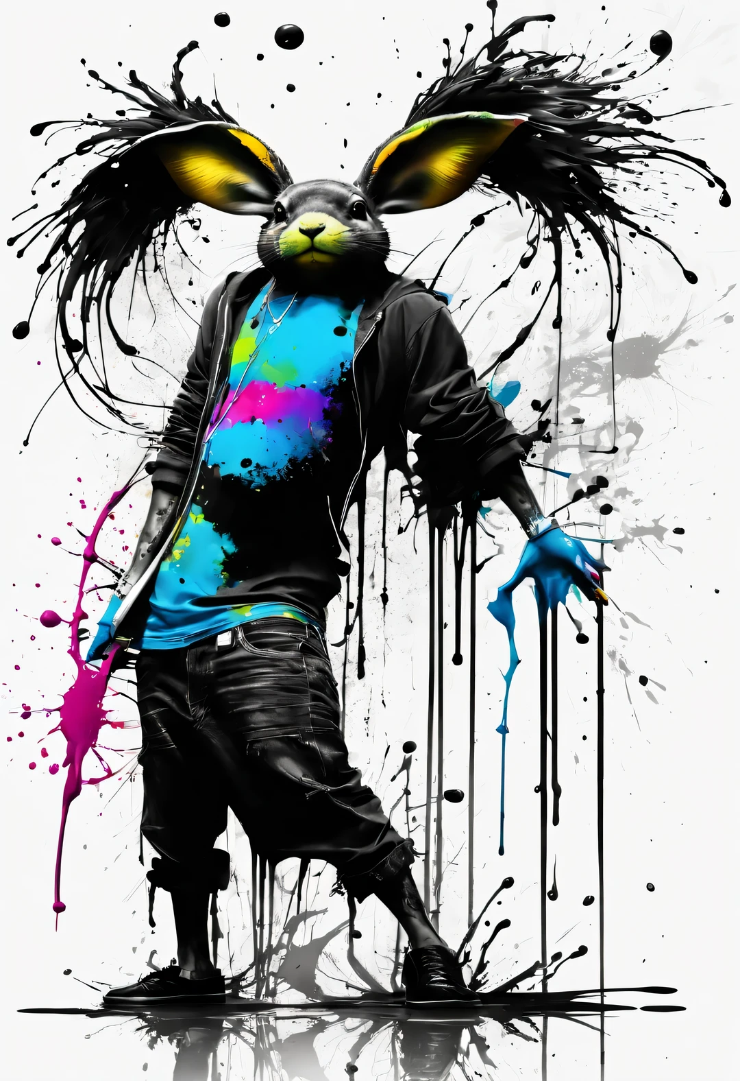 splash ink,,Patrice Musciano (Patrice Murciano) style , Features, inked-art, side view
