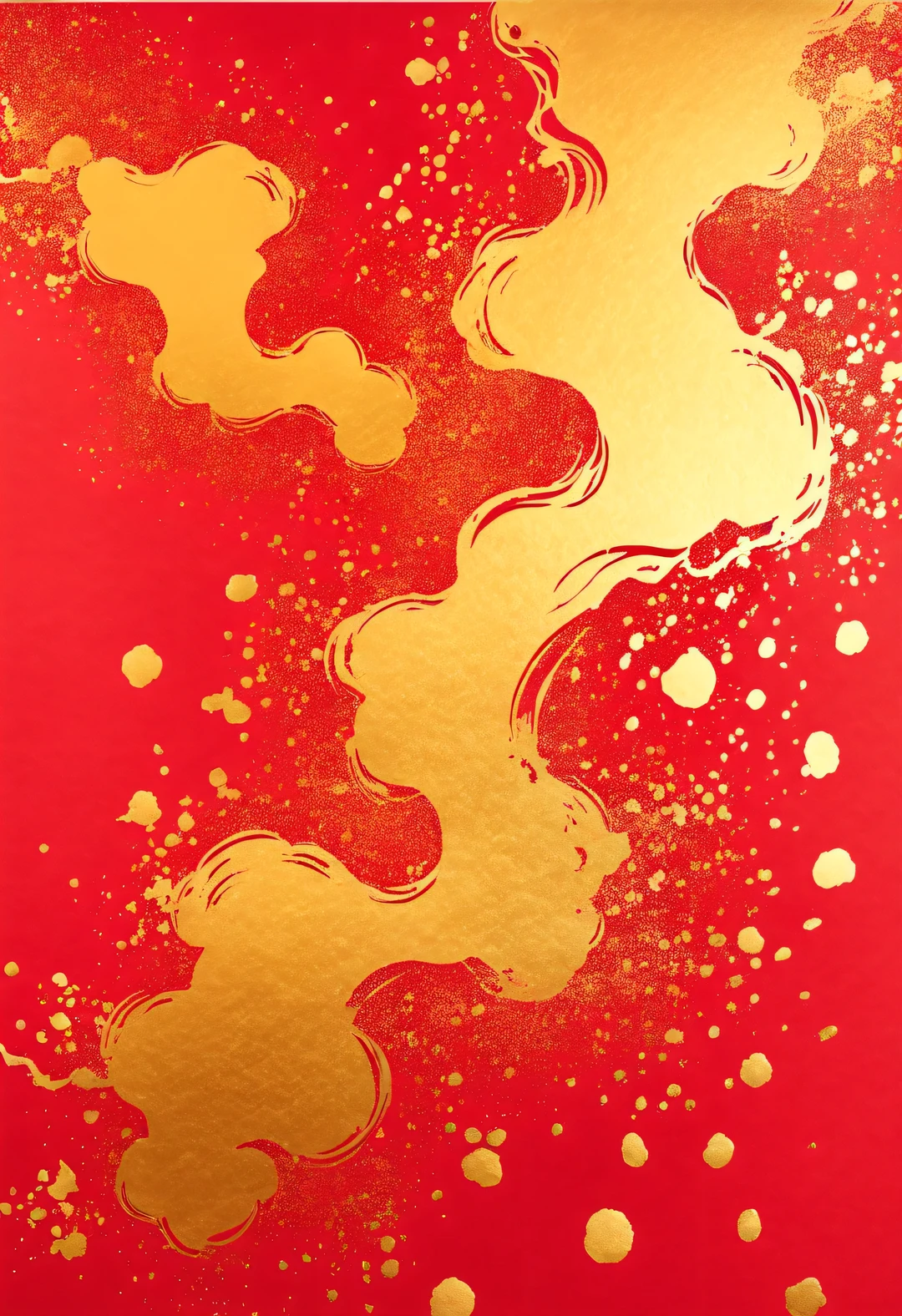 Traditional Chinese New Year wallpaper with gold ink on red paper，（splash ink：0.4）