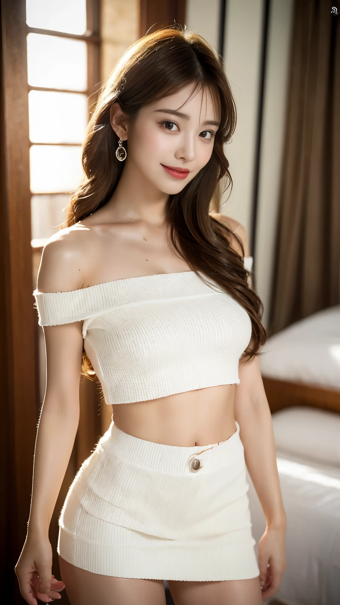 (in 8K, best-quality, masterpiece: 1.3), (intricate detailes:1.4), (Raw photo, Photorealsitic: 1.4), octane renderings, Complex 3D rendering ultra detail, Studio Soft Light, Rim Lights, vibrant detail, super detailing, realistic skin textures, Detail Face, Beautiful detail eyes, Very detailed CG Unity 16k wallpaper, make - up, (detailed background: 1.2), Realistic skin feeling, shinny skin, blur background, bokeh, supermodel, perfect body, (full body, wide shot, long shot: 1.3), Low Angle: 1.3, 1 Girl, Solo: 1.5, Night Concert Venue Stage, KPOP Star, KPOP Idol, KPOP Outfit, Sexy, Fancy Makeup, off-the-shoulder top: 1.2, Short Skirt: 1.2, Raw legs, high heels, 100 degree open legs: 1.5, М legs, crotch open: 1.5, long brown hair, see-through wet white panties: 1.5, panties visible from under the skirt: 1.3, tall, height is 170 cm, long legs: 1.2, small breasts, beautiful face: 1.2, detailed female pubic shape is clearly visible: 1.3, pubic hair: 1.3, no panties:1.3、textured skin