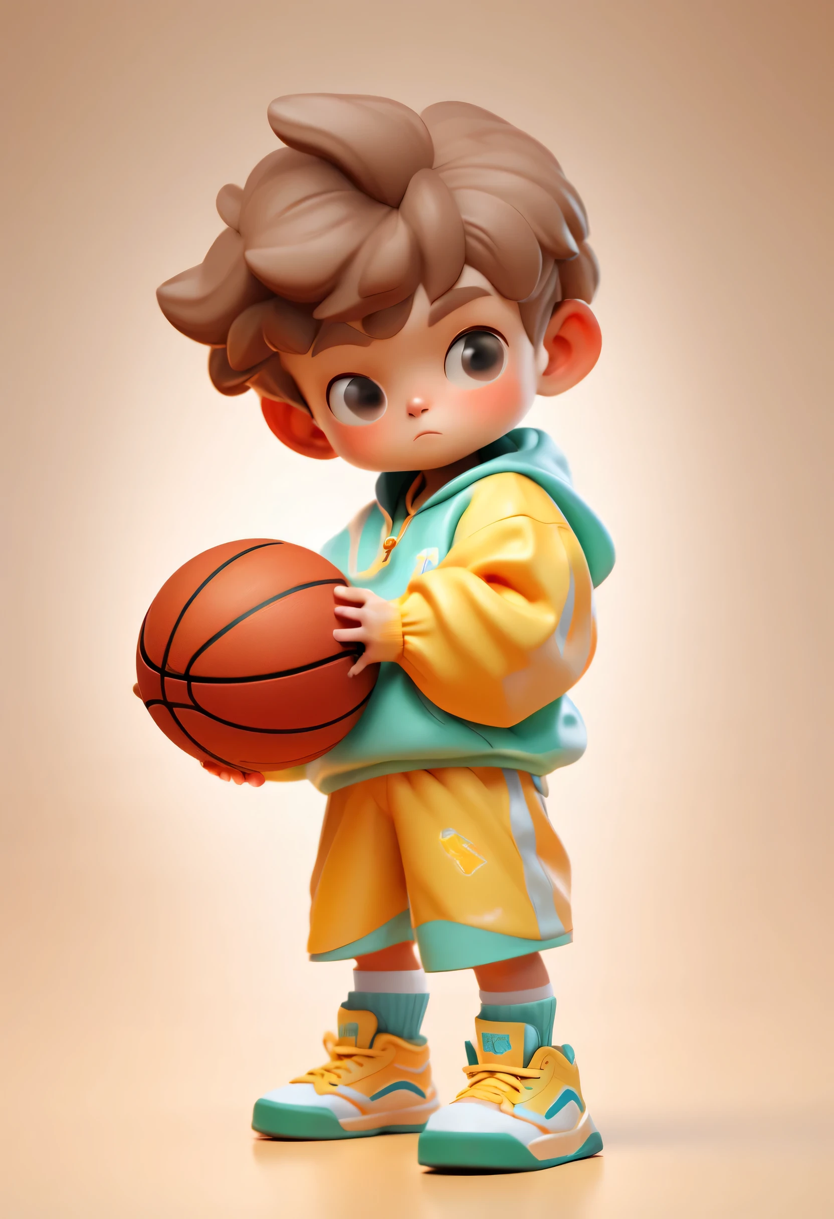 masterpiece,best quality,8k,official art,ultra high resolution,Ovo style,chibi,1 boy,A boy in sportswear holds a basketball in his hands,simple background,