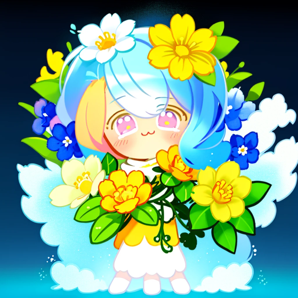 best quality, illustration, chibi, full body,vibrant colors, soft lighting, cute expression, flowers