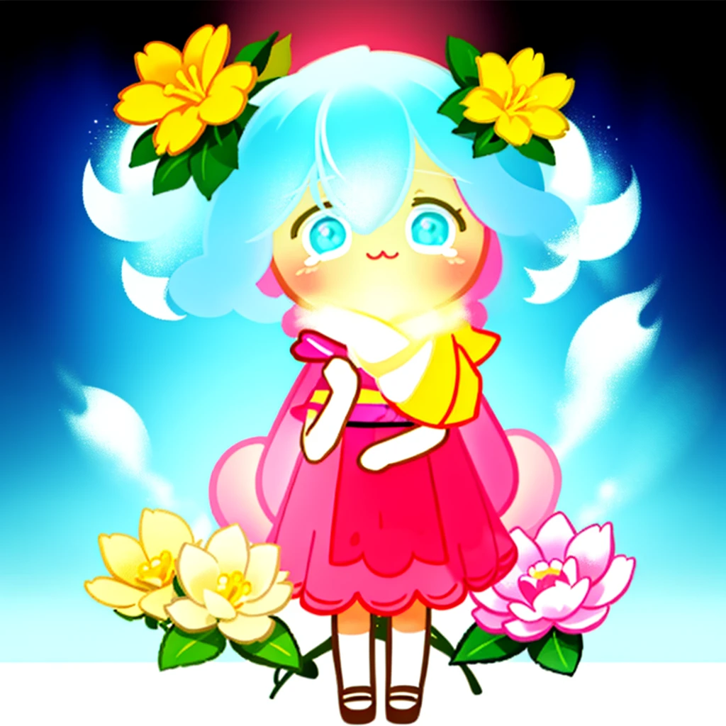 best quality, illustration, chibi, full body,vibrant colors, soft lighting, cute expression, flowers